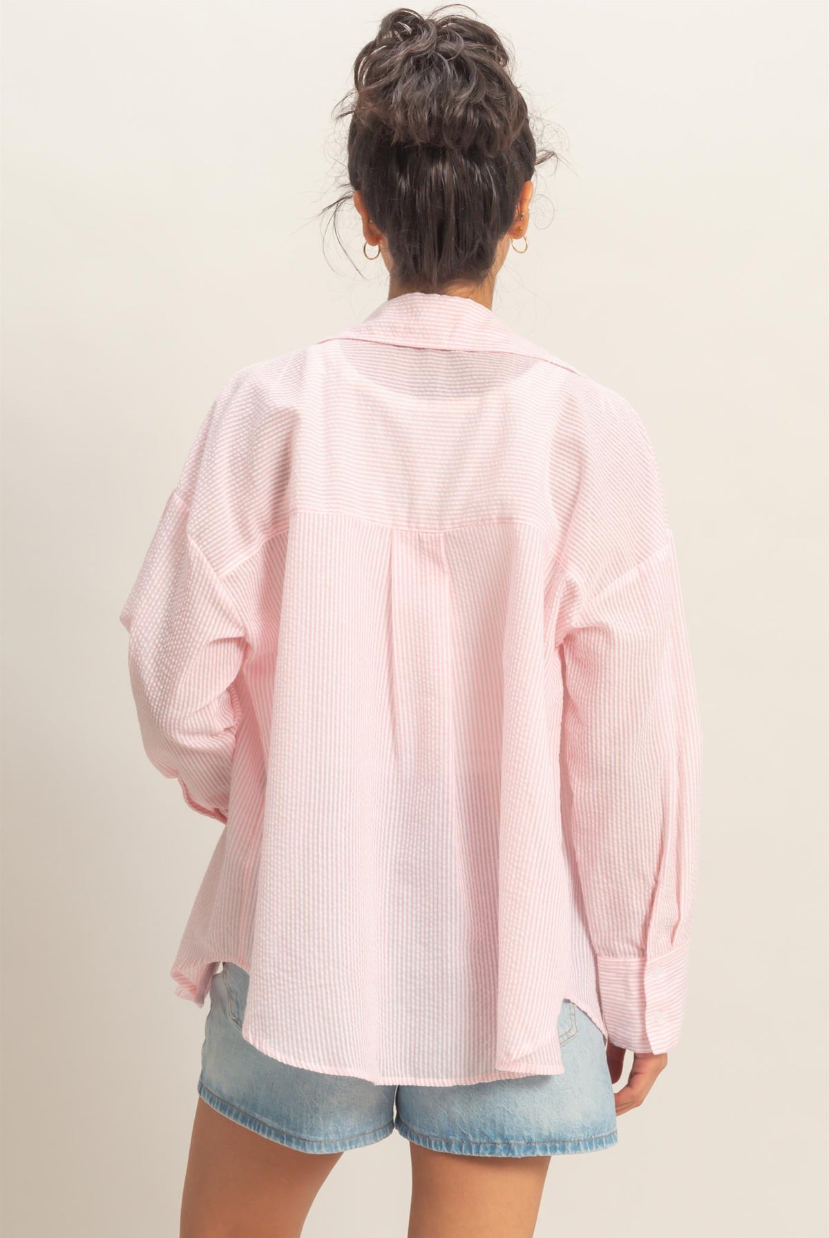 Wholesale Striped Button-Up Shirt Shirts DZ26A737 PINK DOUBLE ZERO