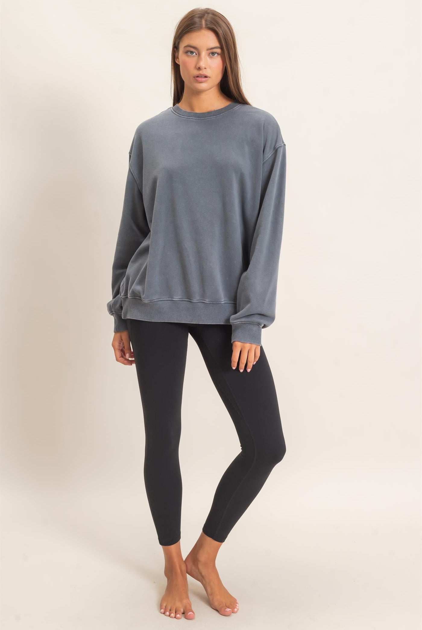 Wholesale Mineral Wash Crew Neck Sweatshirt Sweatshirts DZ26E990 DARK GRAY DOUBLE ZERO