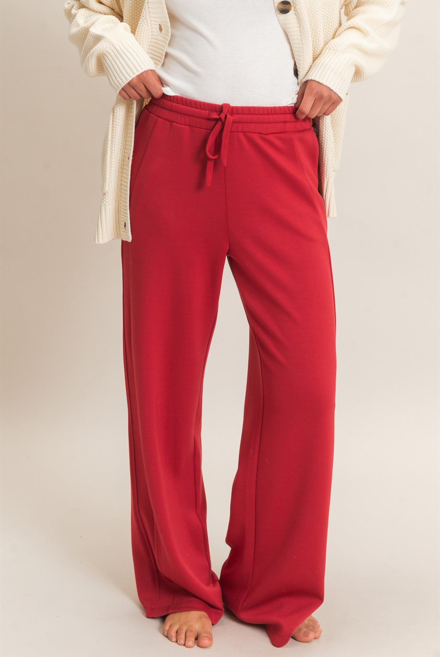 Wholesale Elastic Waist Straight Leg Pants Pants DZ26C969 DARK RED DOUBLE ZERO