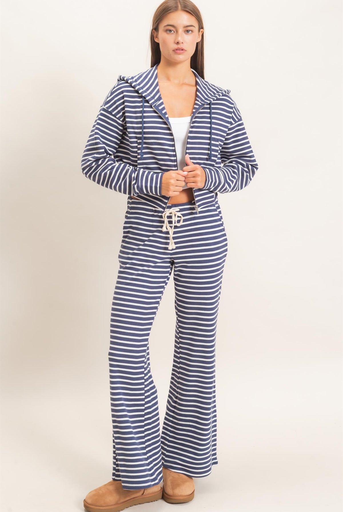Wholesale Striped Zip-Up Hoodie Hoodies DZ26E433 NAVY DOUBLE ZERO