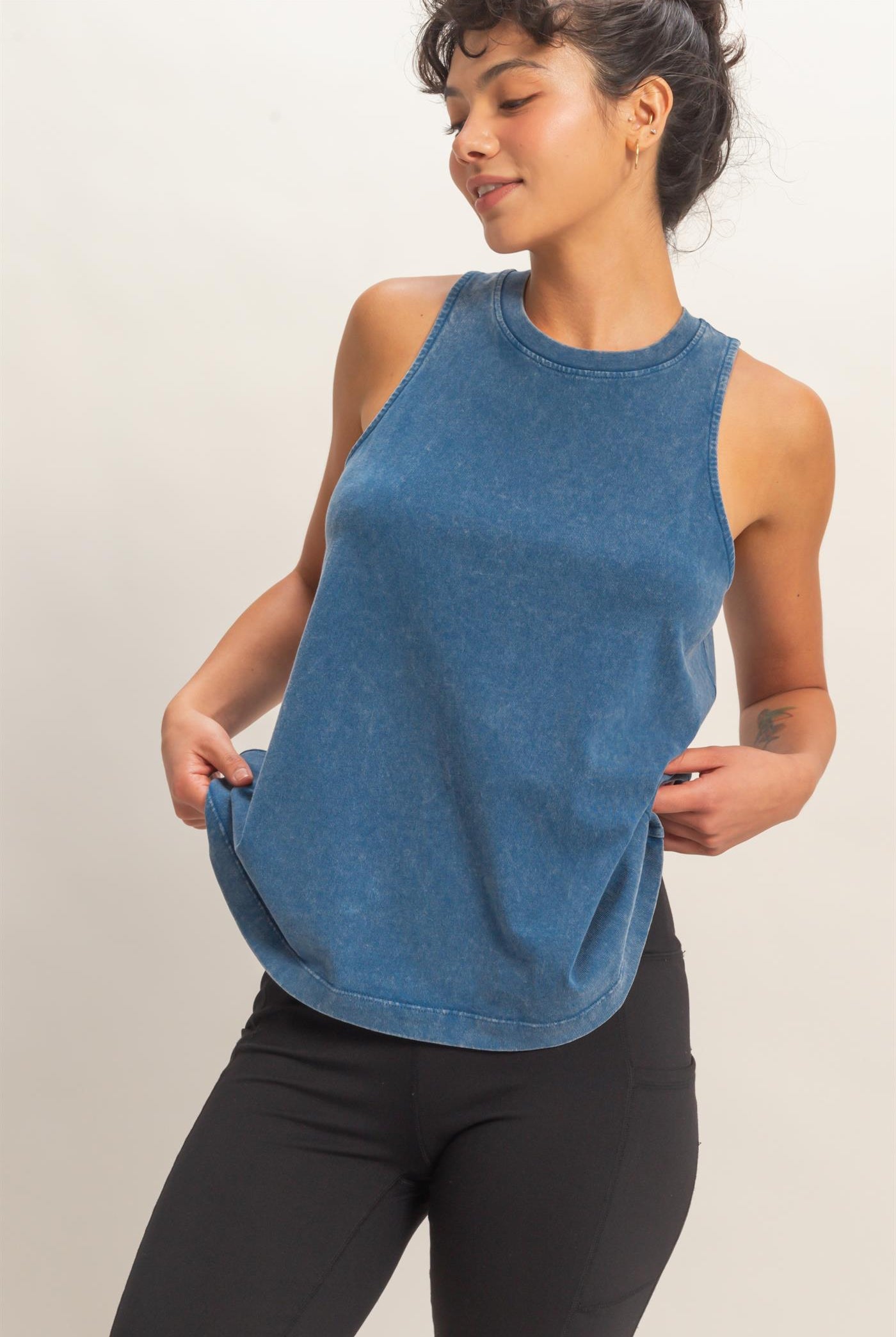 Wholesale Mineral Washed Sleeveless Top Clothing Tops DZ26A739 NAVY DOUBLE ZERO