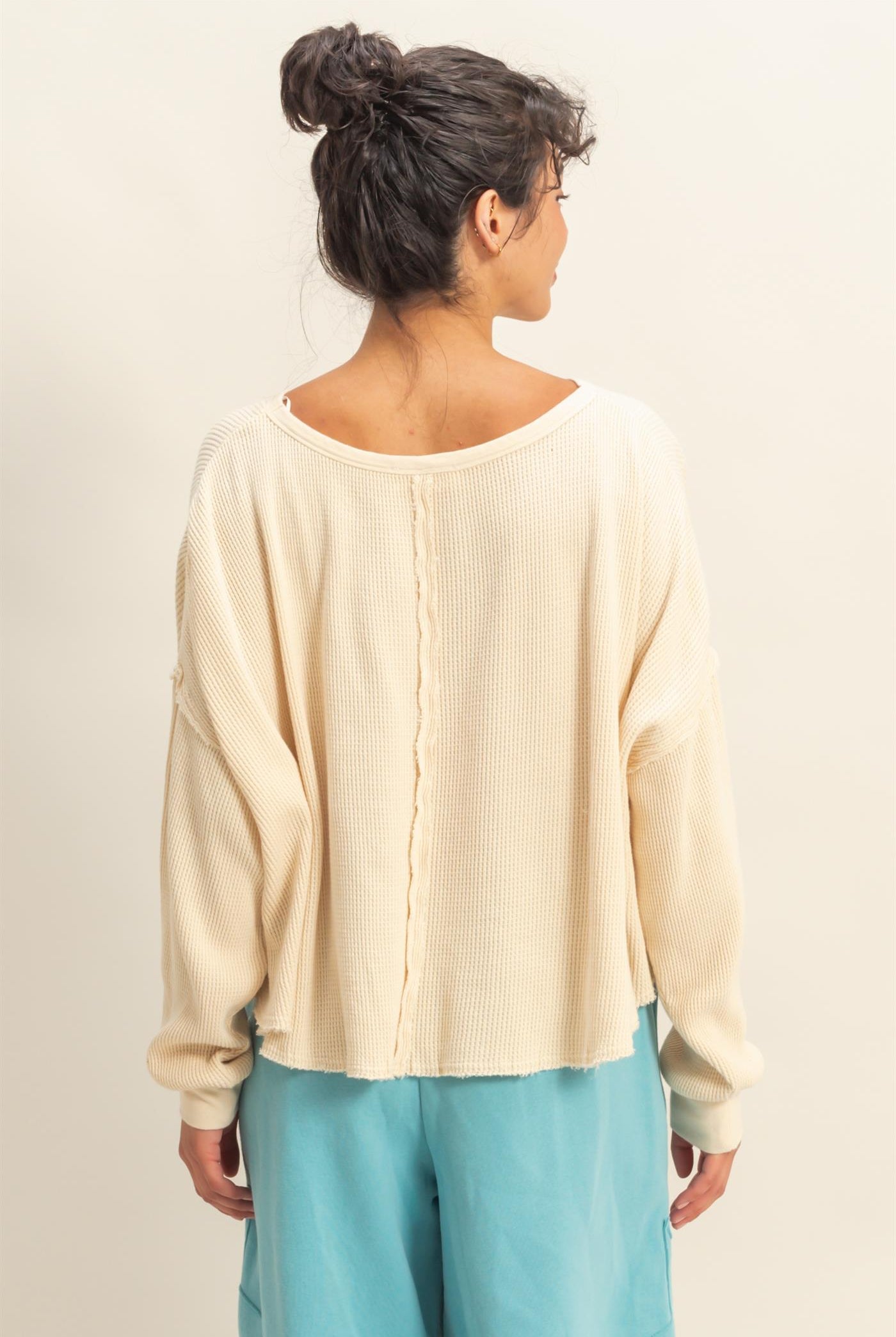 Wholesale Mineral Wash Waffle Oversized Top Clothing Tops DZ26E248 ALPACA DOUBLE ZERO