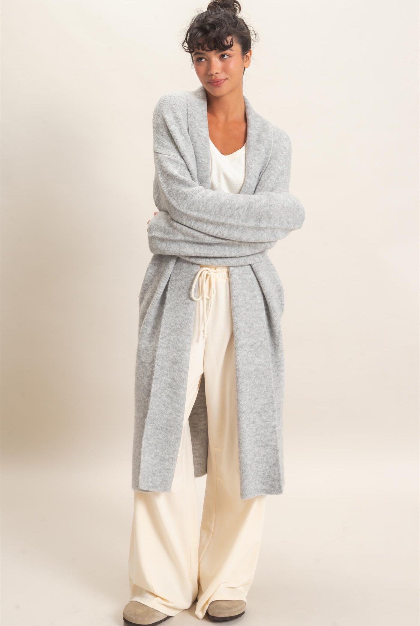 Wholesale Duster Cardigan Sweaters DZ26E267 HEATHER GRAY DOUBLE ZERO