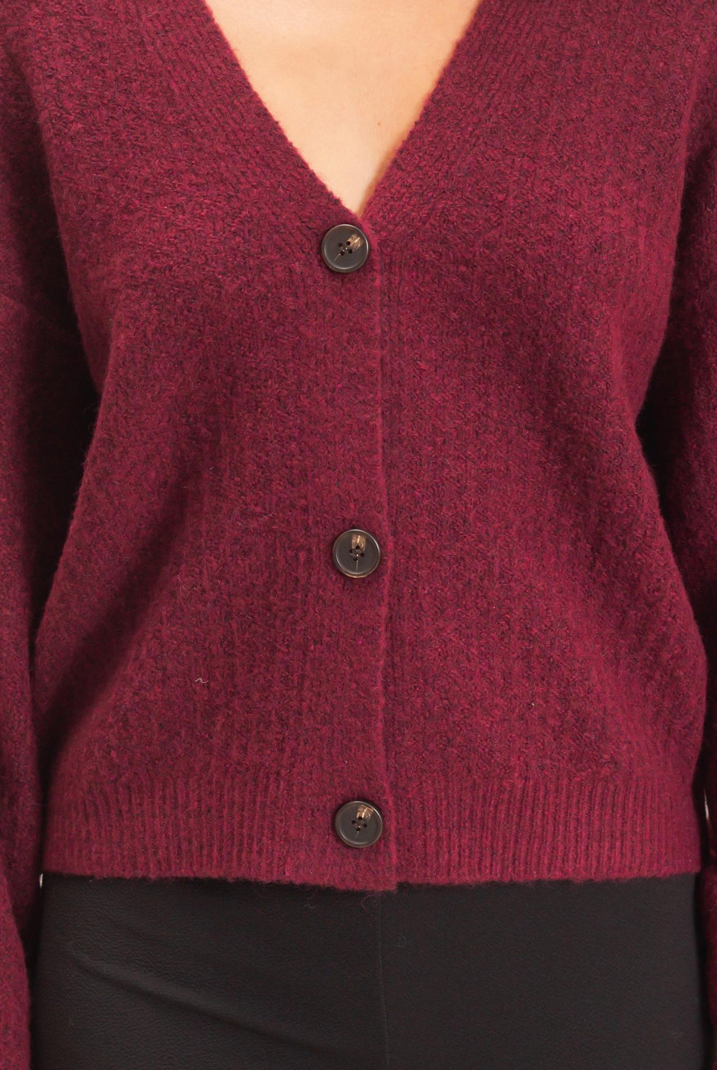 Wholesale Textured V-Neck Cardigan Cardigans DZ26E080 DARK CHERRY DOUBLE ZERO