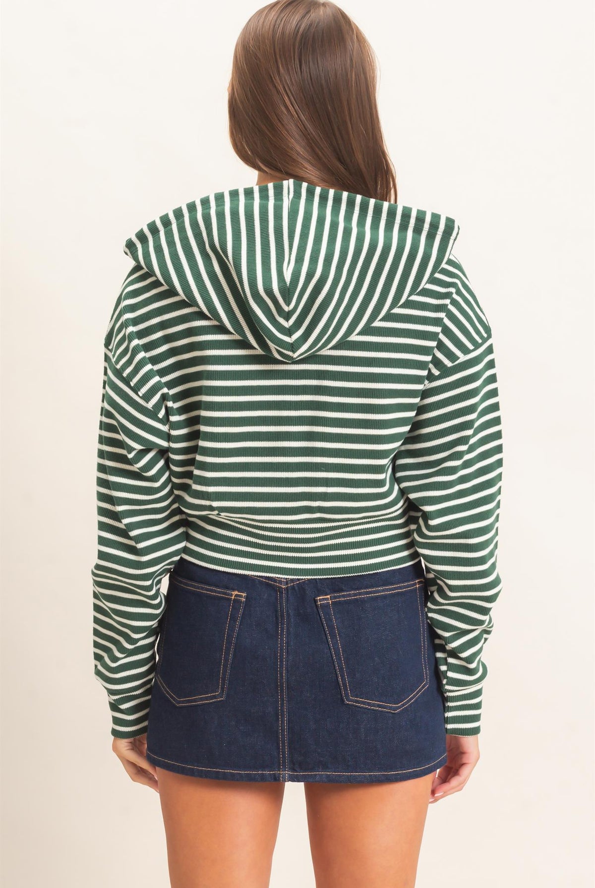 Wholesale Striped Zip-Up Hoodie Hoodies DZ26E433 DARK GREEN DOUBLE ZERO