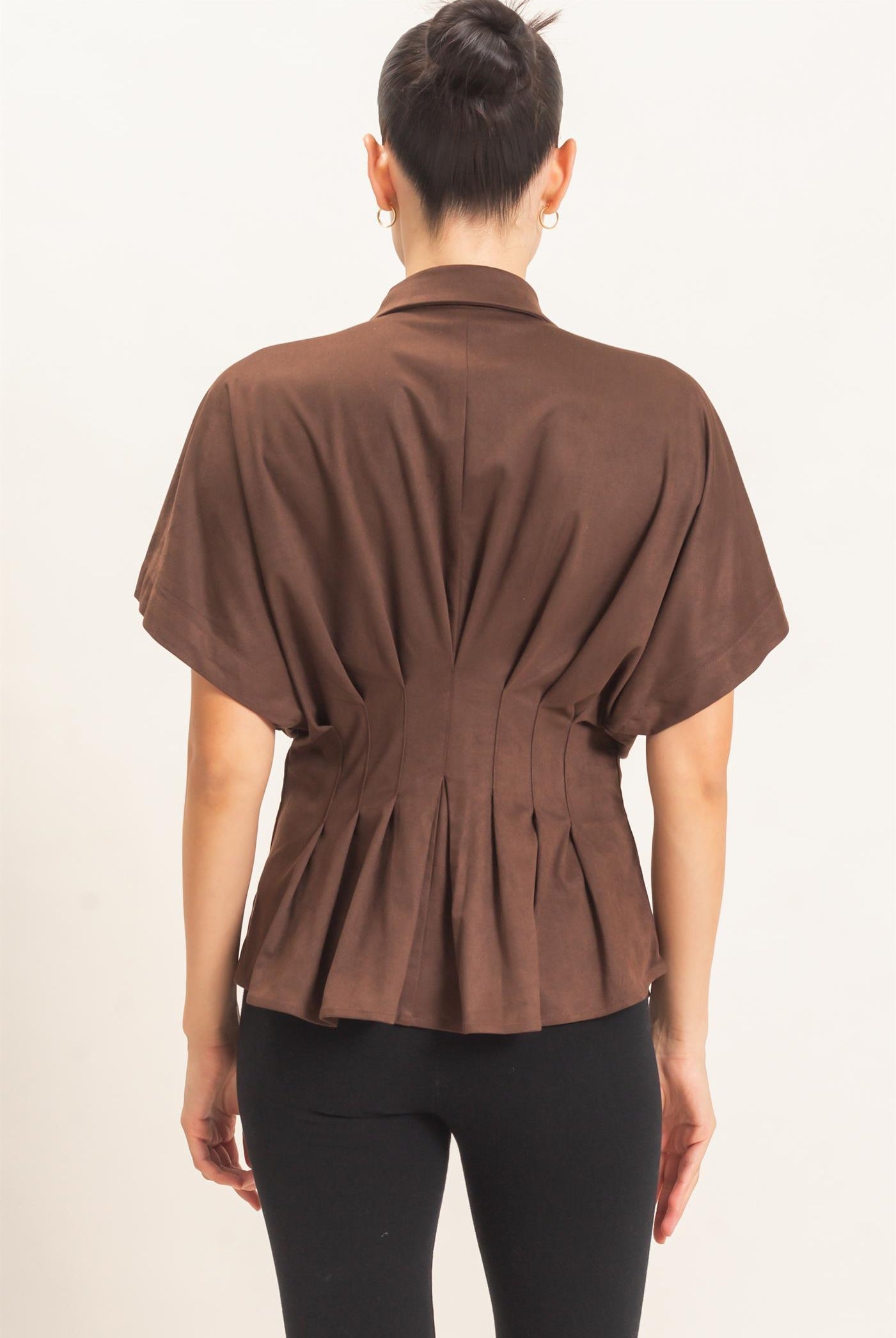Wholesale Suede Button-Down Blouse Blouses HF26E651 CHESTNUT HYFVE