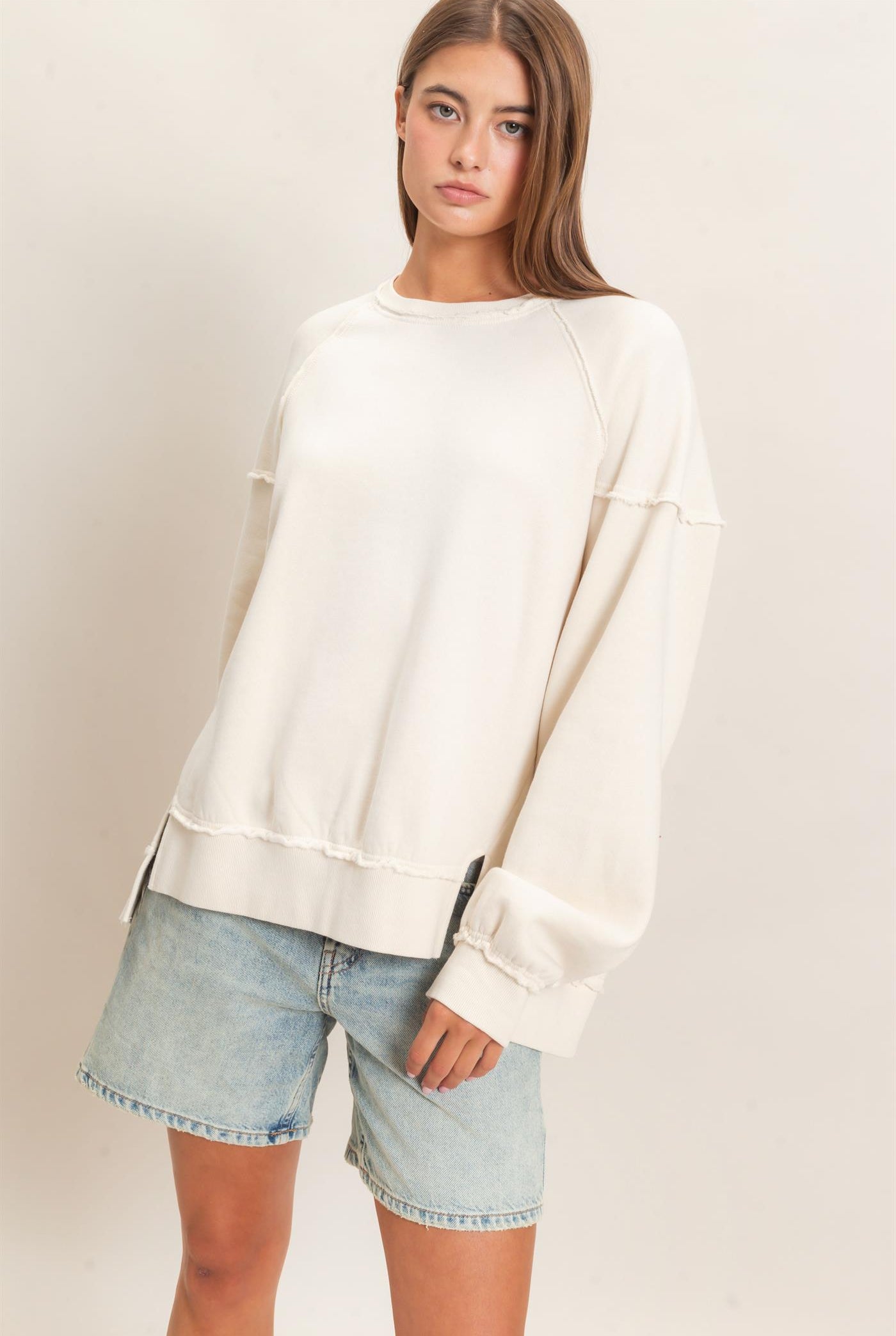 Wholesale Acid Wash Raw Edge Sweatshirt Sweatshirts DZ26C910 ALPACA DOUBLE ZERO