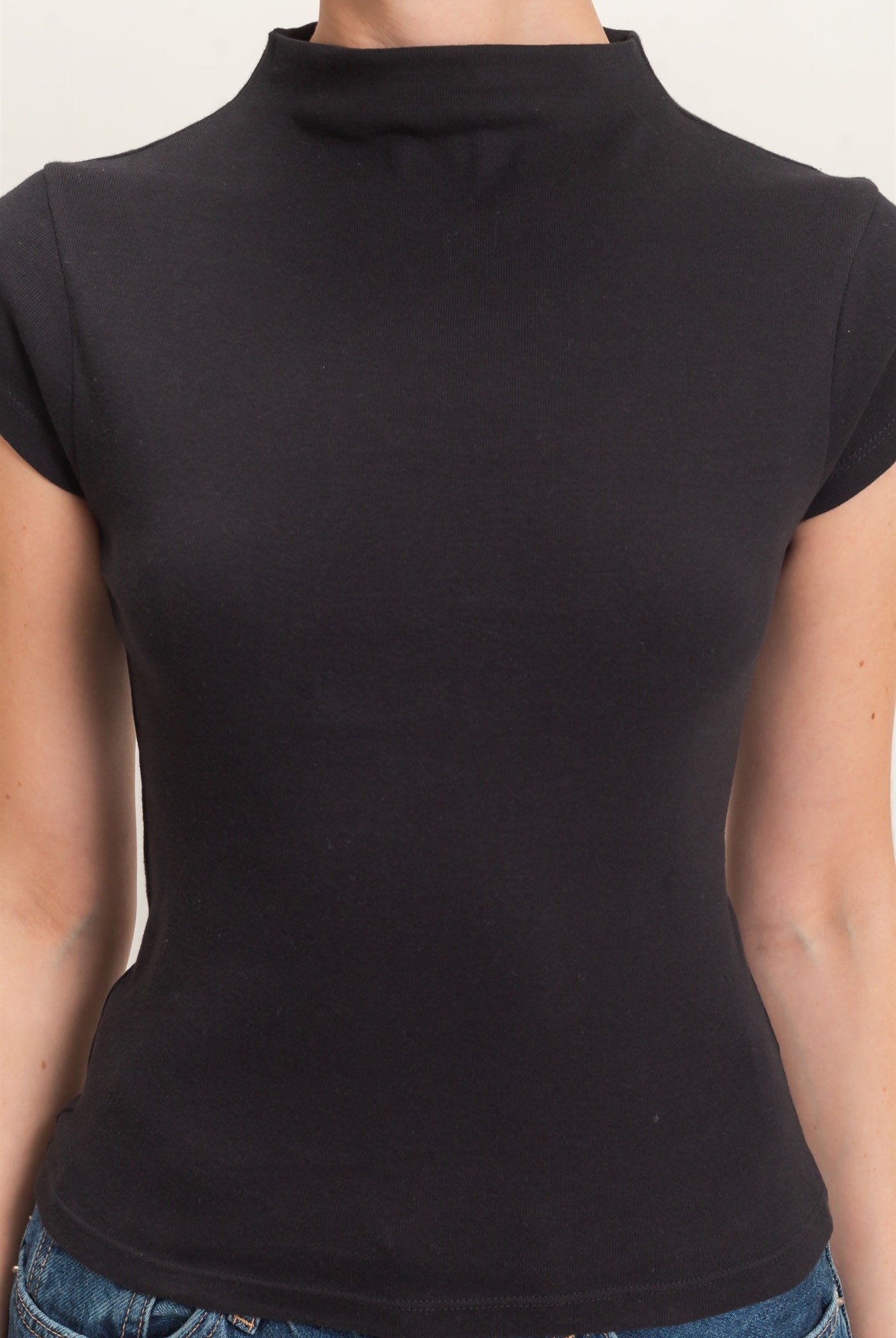 Wholesale Mock Neck Cap Sleeve Top Clothing Tops DZ26E323 BLACK DOUBLE ZERO