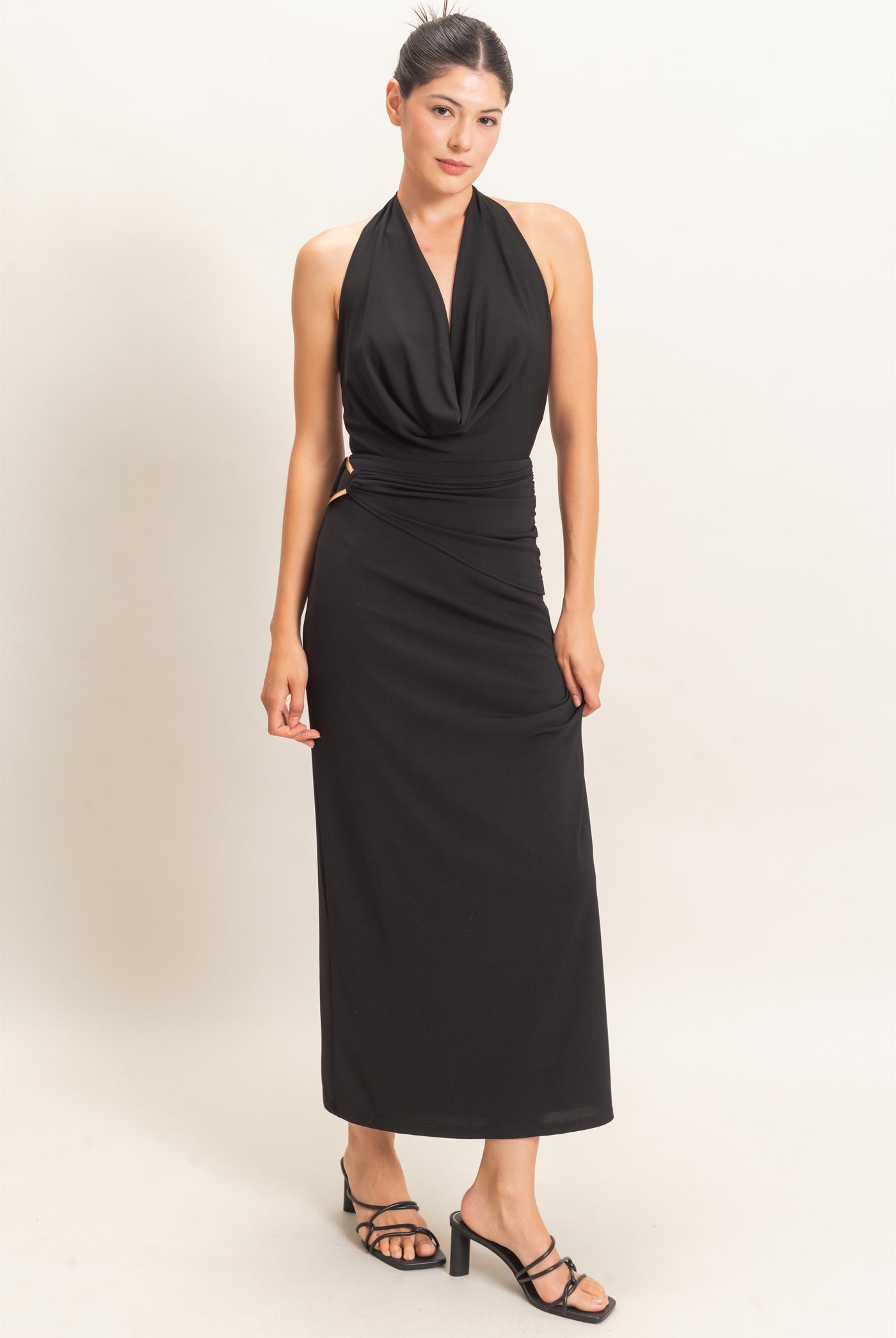 Wholesale Draped Halter Neck Dress Dresses HF26C663 BLACK HYFVE