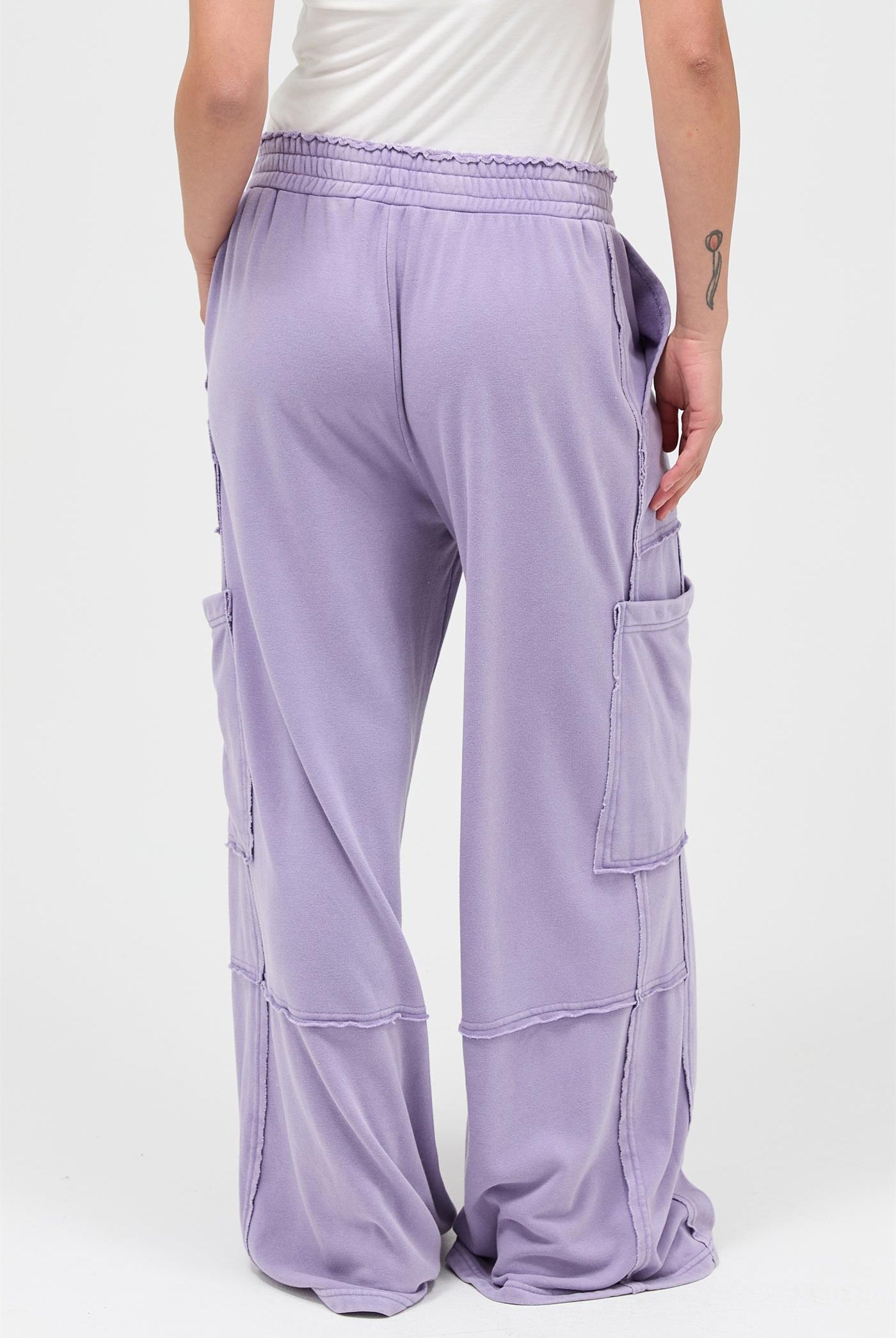 Wholesale Mineral Wash Wide Leg Cargo Pants Pants DZ26A256 DUSTY PURPLE DOUBLE ZERO