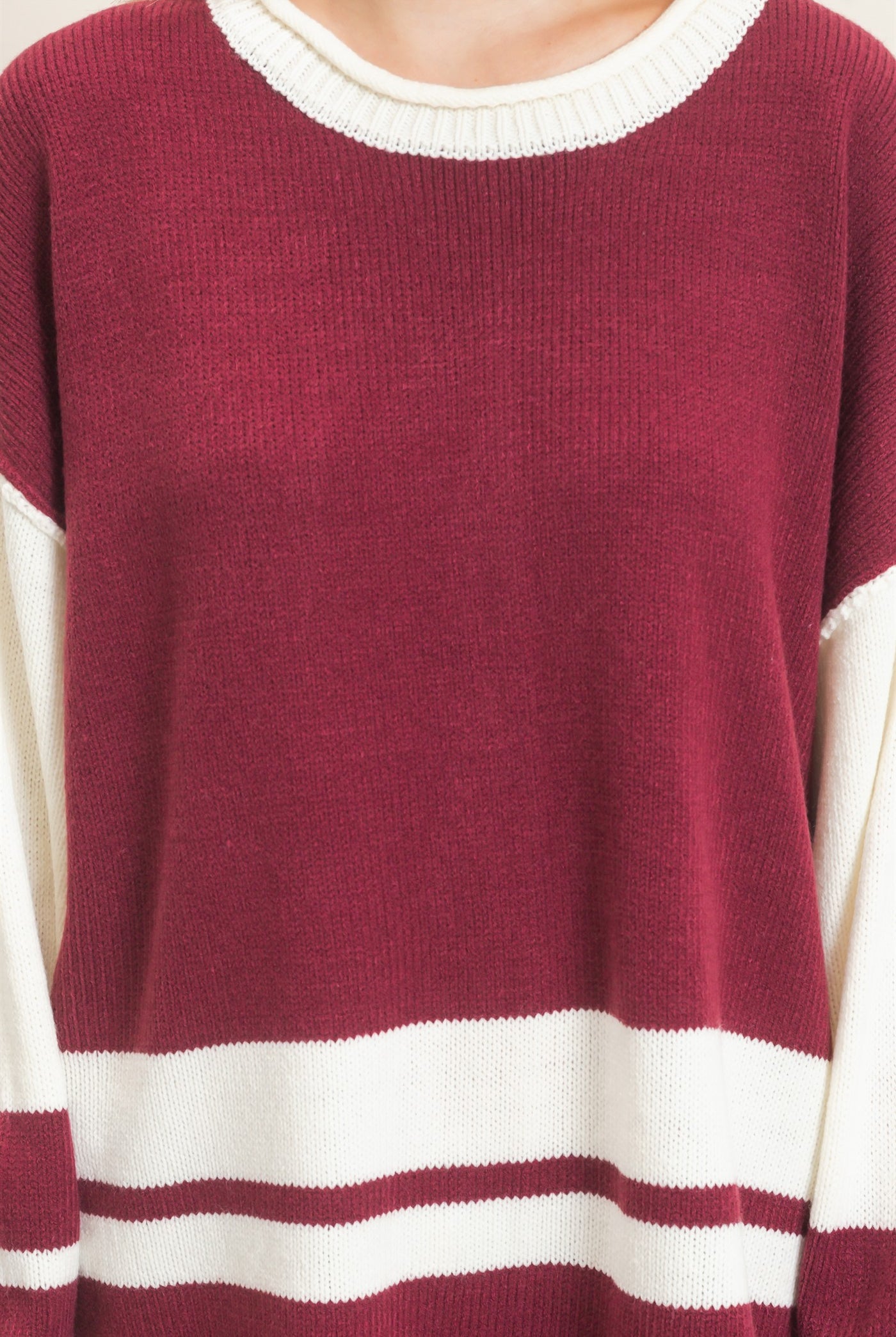 Wholesale Striped Crew Neck Sweater Sweaters HF26E793 CRANBERRY HYFVE