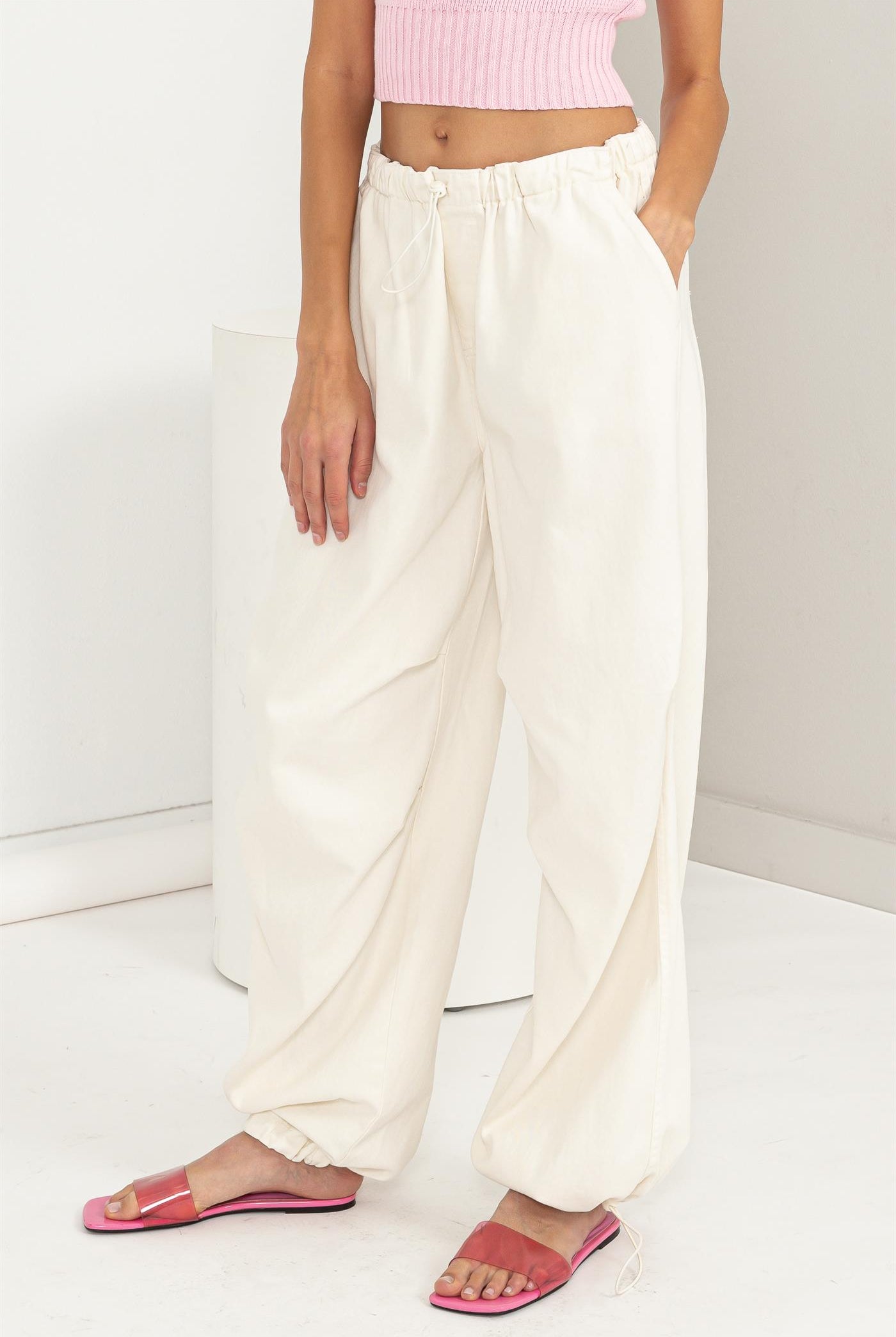 Wholesale Mid Rise Parachute Pants Pants DZ24A518 CREAM DOUBLE ZERO