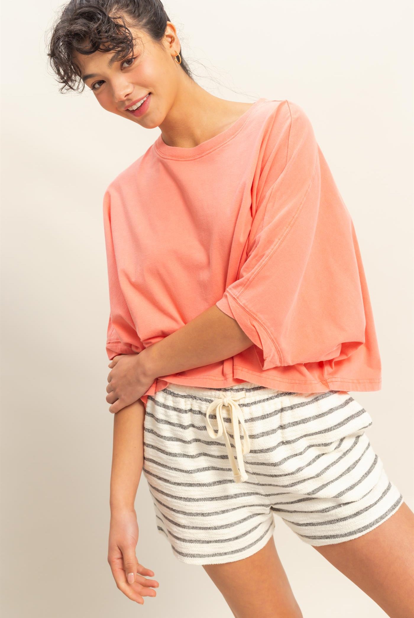 Wholesale Flowy Bat Wing Sleeves Knit Top Clothing Tops DZ25A797 CORAL DOUBLE ZERO