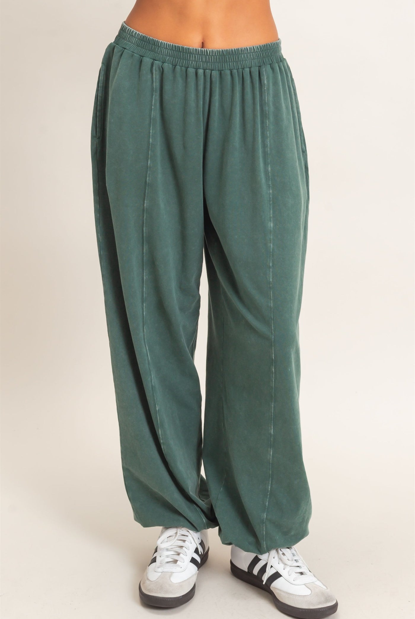 Wholesale Mineral Wash Elastic Waist Jogger Pants Joggers DZ26F405 DARK GREEN DOUBLE ZERO