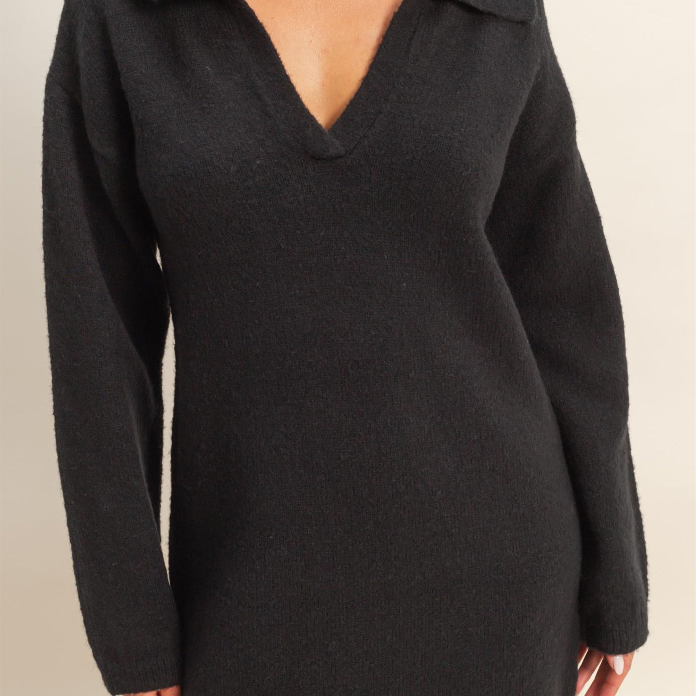 Wholesale Sophisticated Polo Long Sleeve Sweater Dress Dresses DZ25E838 BLACK DOUBLE ZERO
