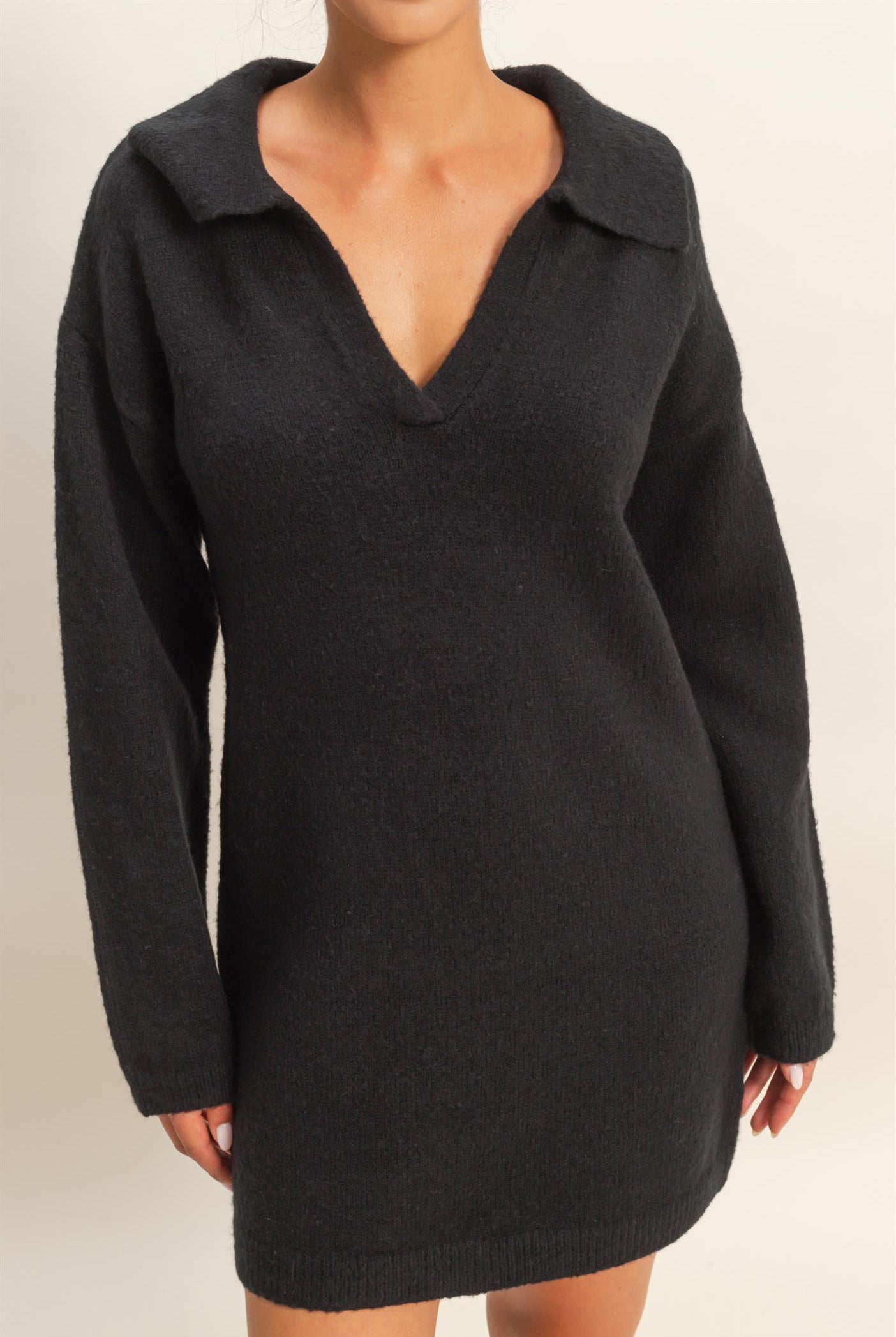 Wholesale Sophisticated Polo Long Sleeve Sweater Dress Dresses DZ25E838 BLACK DOUBLE ZERO