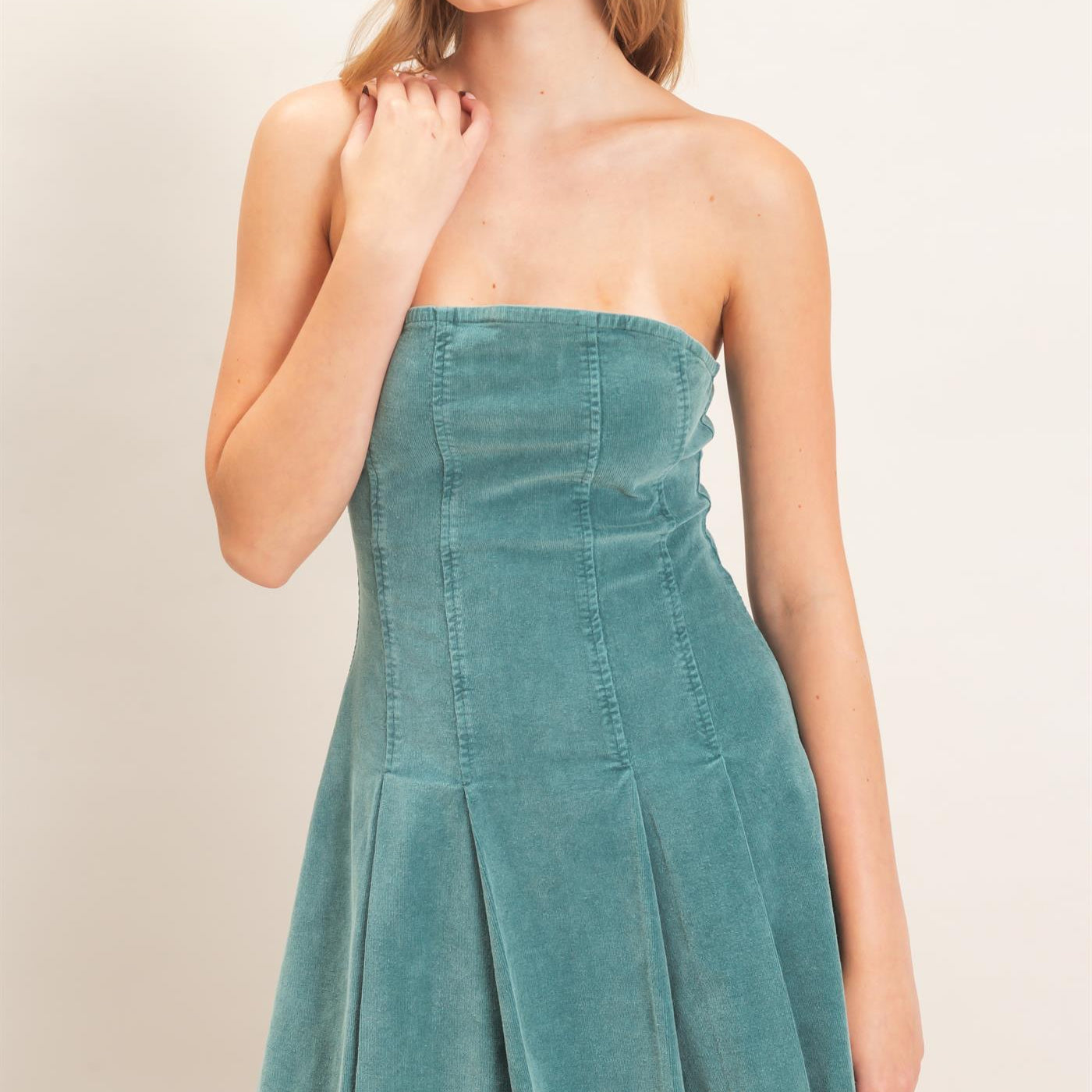 Wholesale Strapless Mineral Wash Dress Dresses HF26F215 GREEN HYFVE