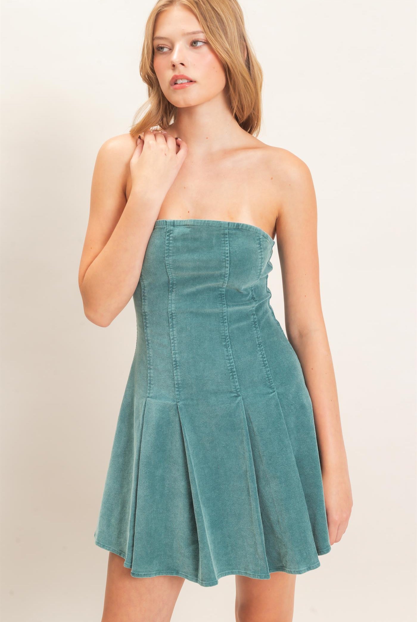 Wholesale Strapless Mineral Wash Dress Dresses HF26F215 GREEN HYFVE