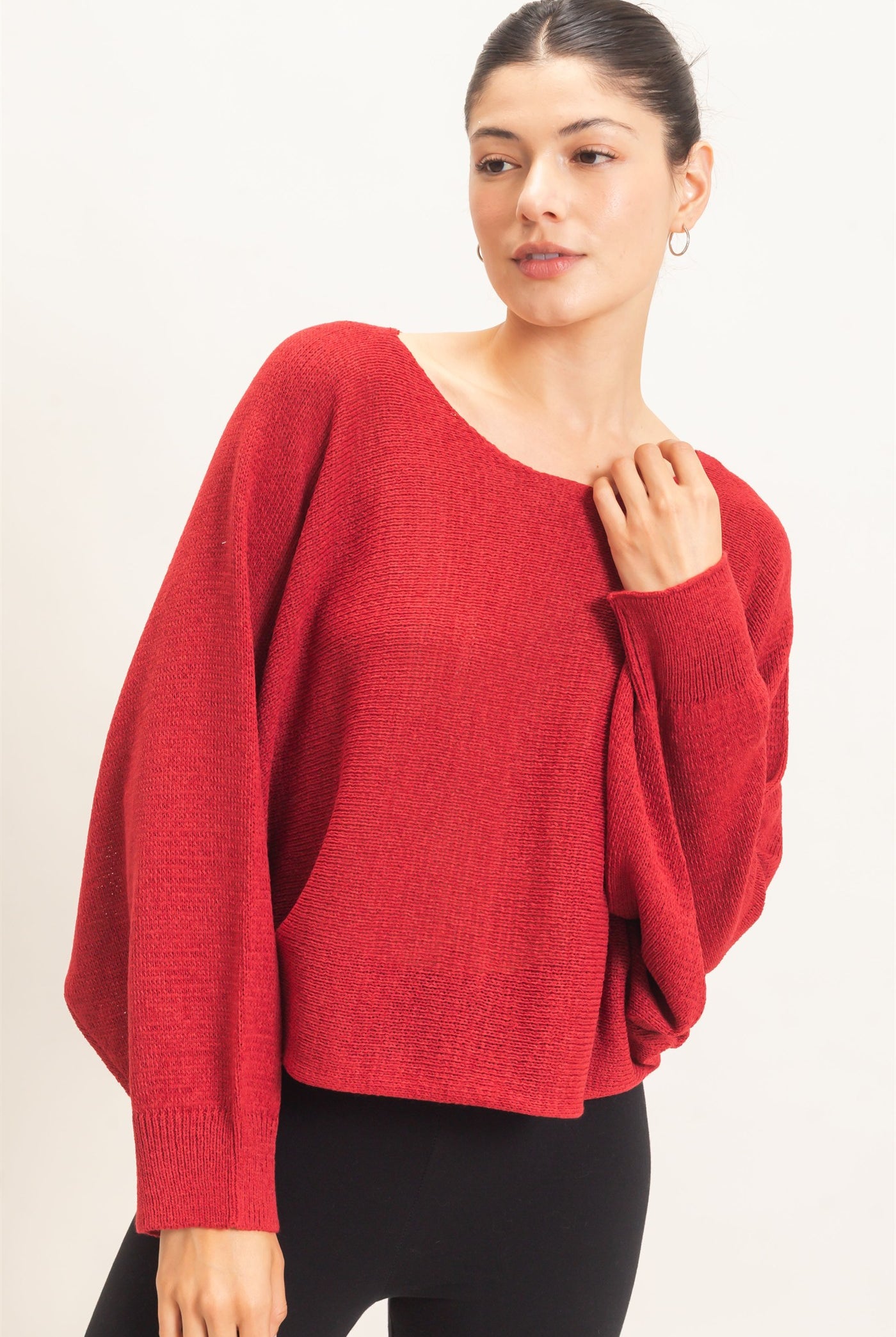 Wholesale Loose Knit Boat Neck Sweater Sweaters HF26E896 ROSE WINE HYFVE