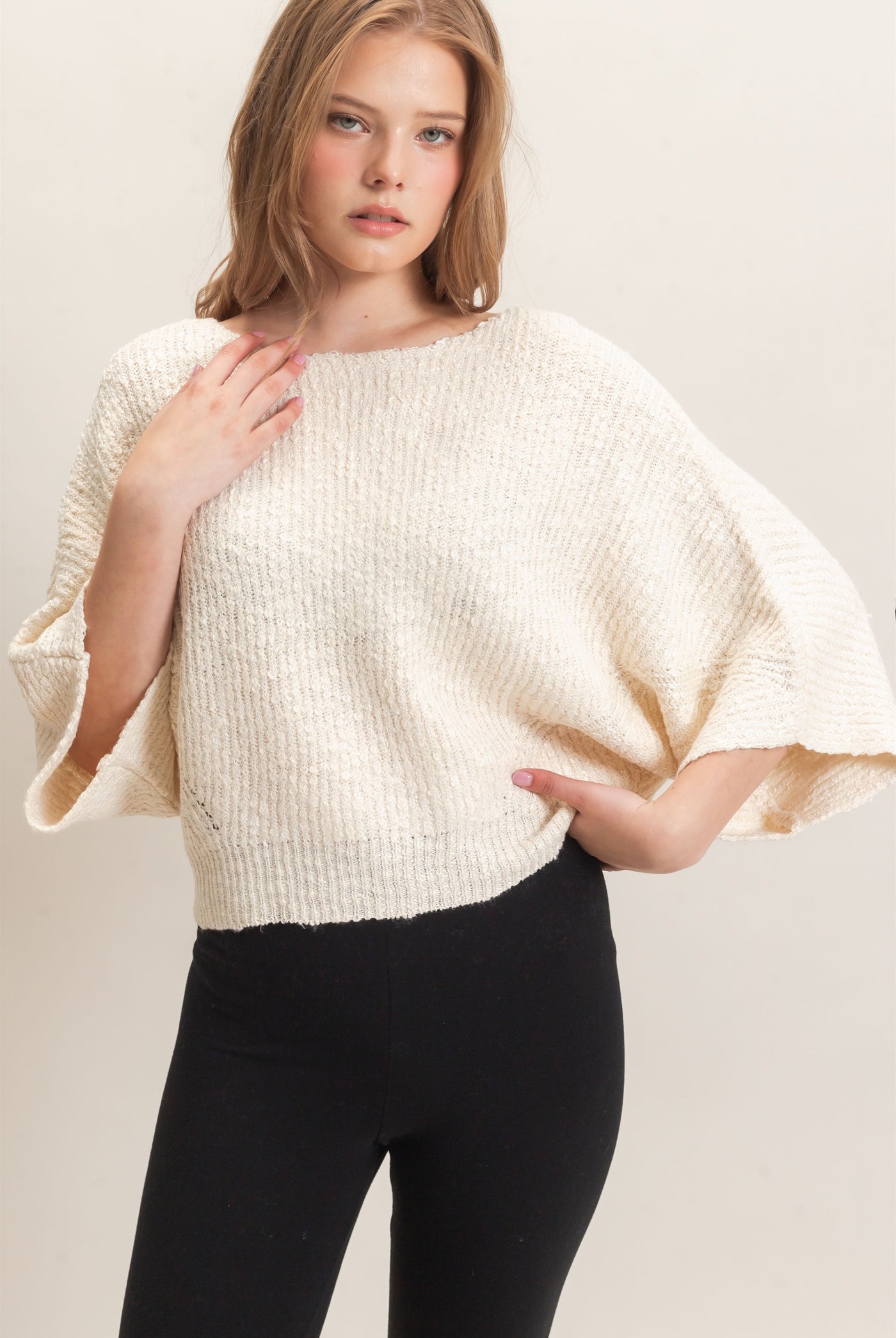 Wholesale Ribbed Boat Neck Sweater Sweaters HF26F201 CREAM HYFVE