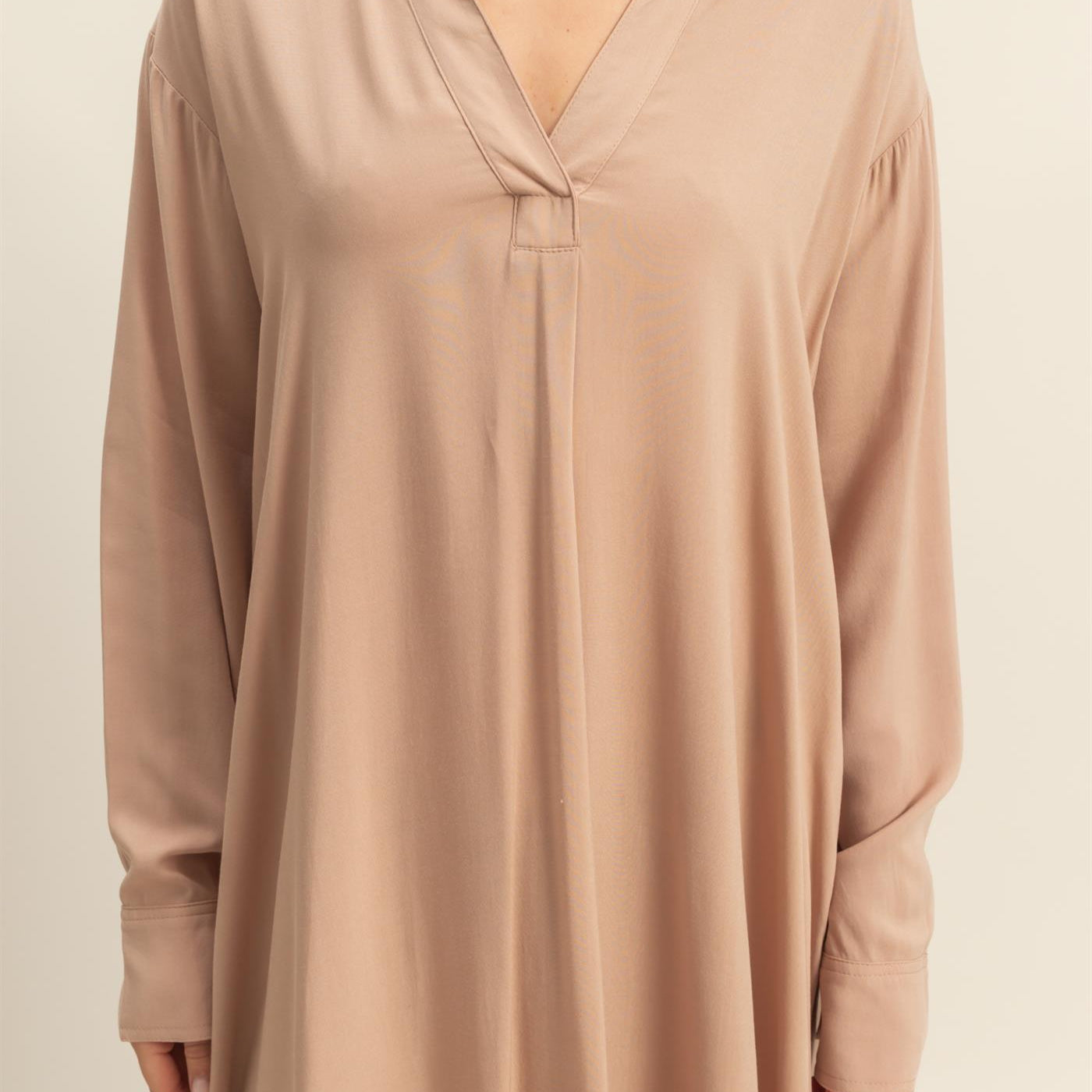 Wholesale V-Neck Long Sleeved Midi Shirts Dress Dresses DZ24E706 DARK TAUPE DOUBLE ZERO
