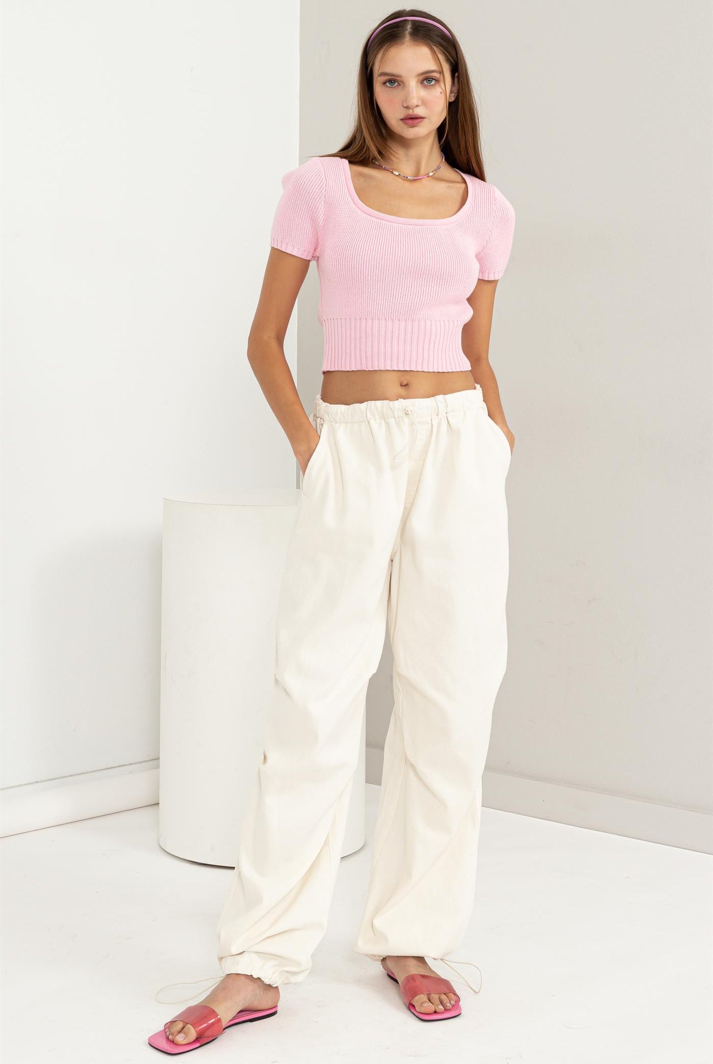 Wholesale Mid Rise Parachute Pants Pants DZ24A518 CREAM DOUBLE ZERO