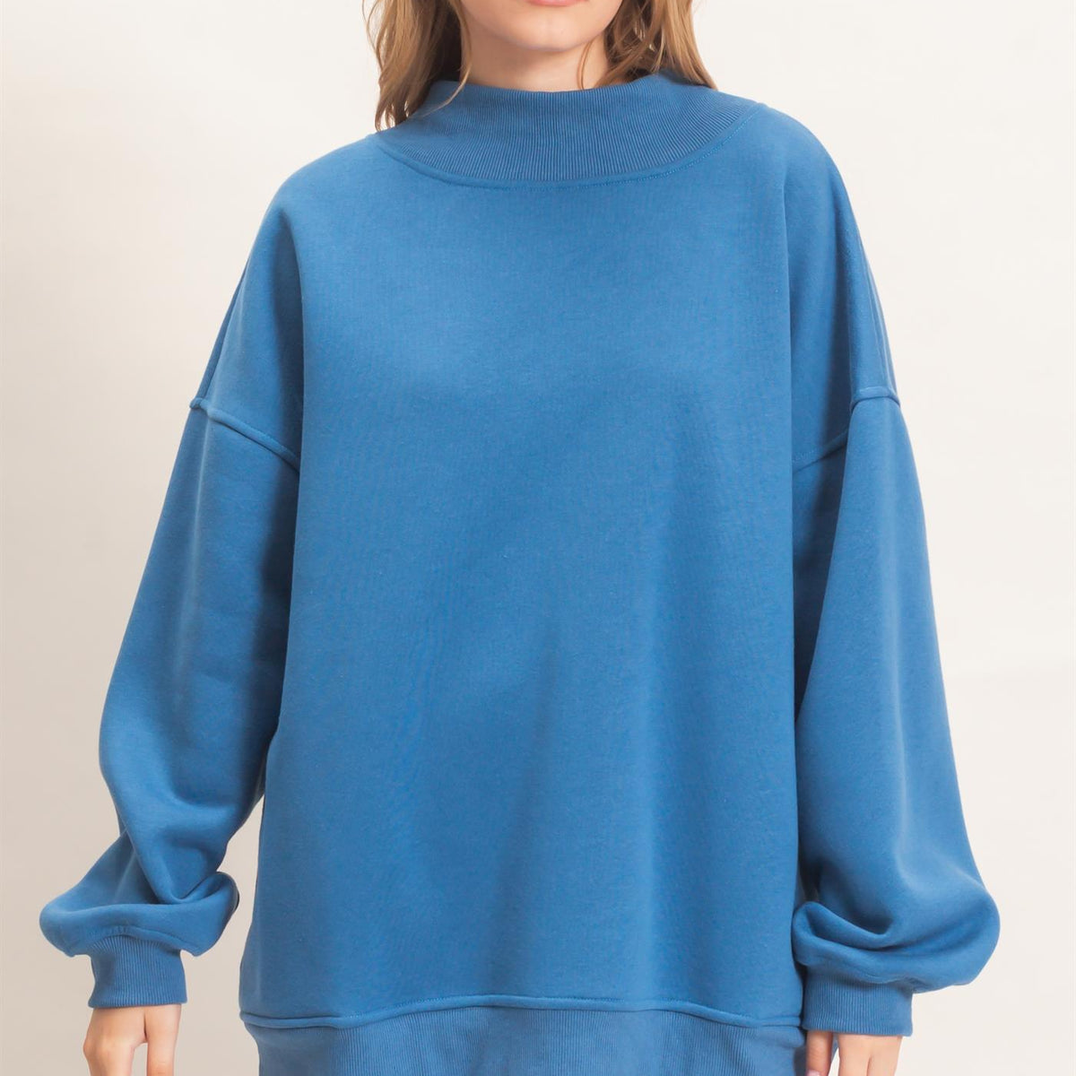 Wholesale Enzyme Washed Mock Neck Sweatshirt Sweatshirts HF26E222 COBALT BLUE HYFVE