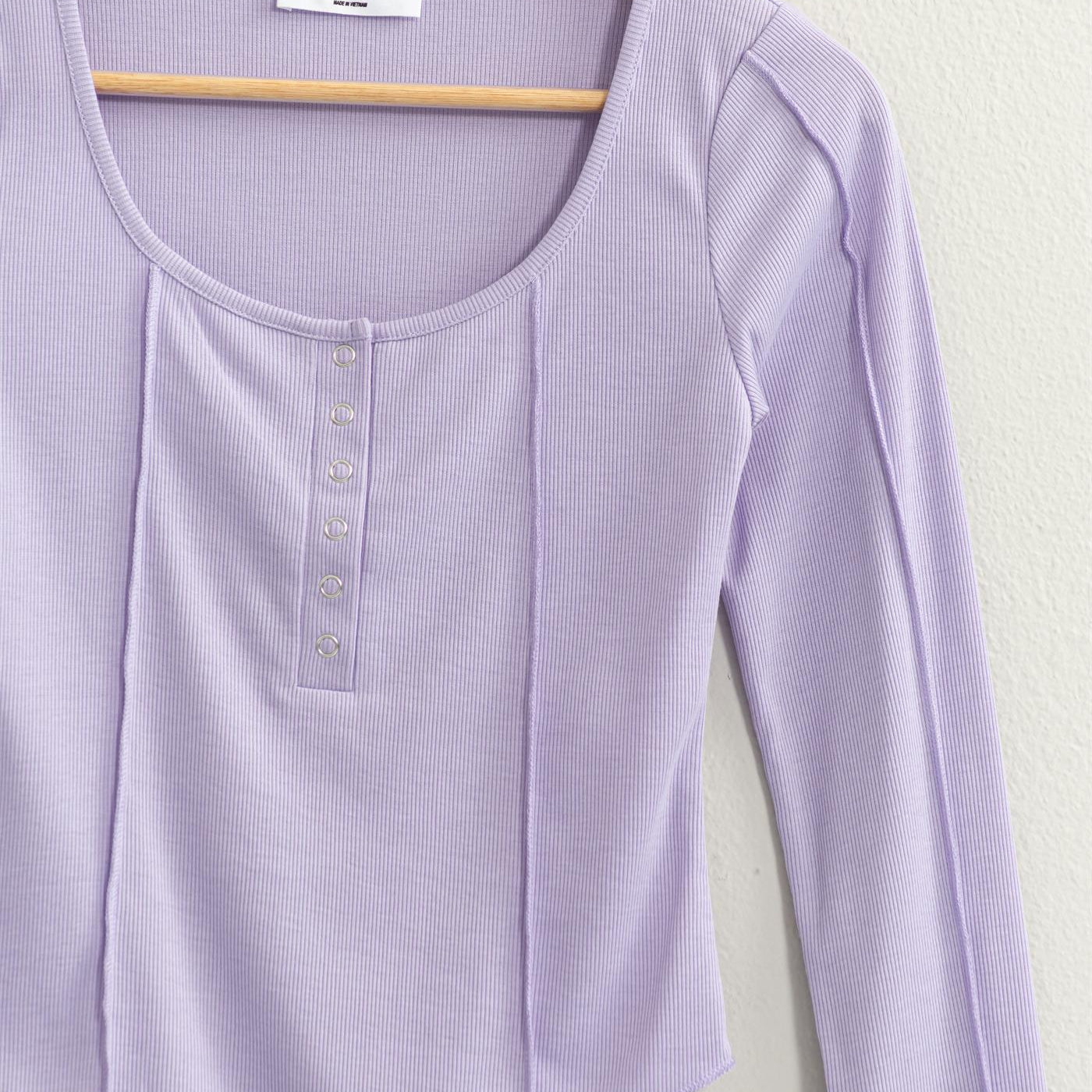 Wholesale Ribbed Long Sleeve Button Front Top Clothing Tops DZ25A025 TARO DOUBLE ZERO