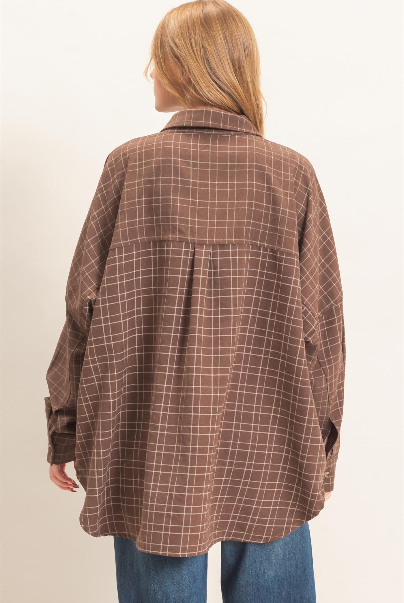 Wholesale Plaid Button-Up Shirt Shirts HF26E734 BROWN HYFVE