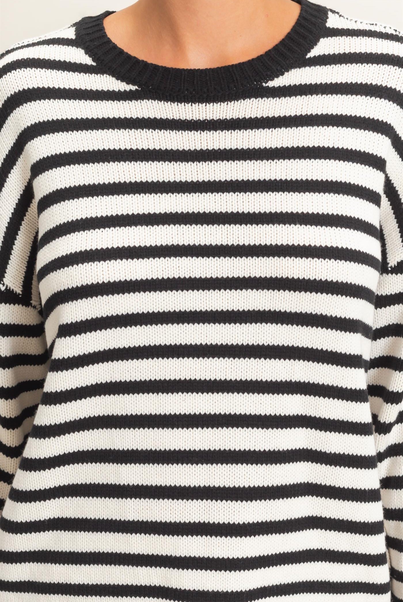 Wholesale Striped Crew Neck Sweater Sweaters DZ26E237 BLACK DOUBLE ZERO