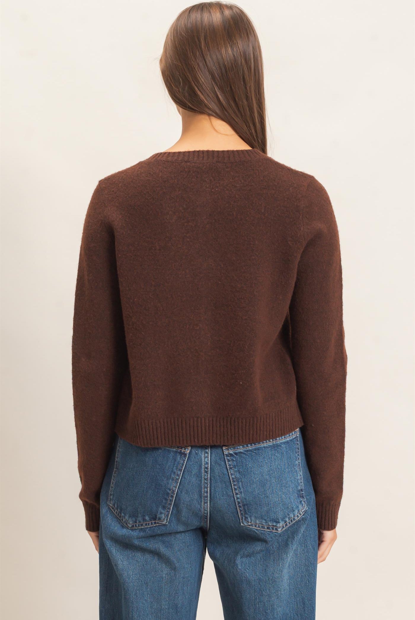 Wholesale Crew Neck Cardigan Cardigans DZ26E119 DARK BROWN DOUBLE ZERO