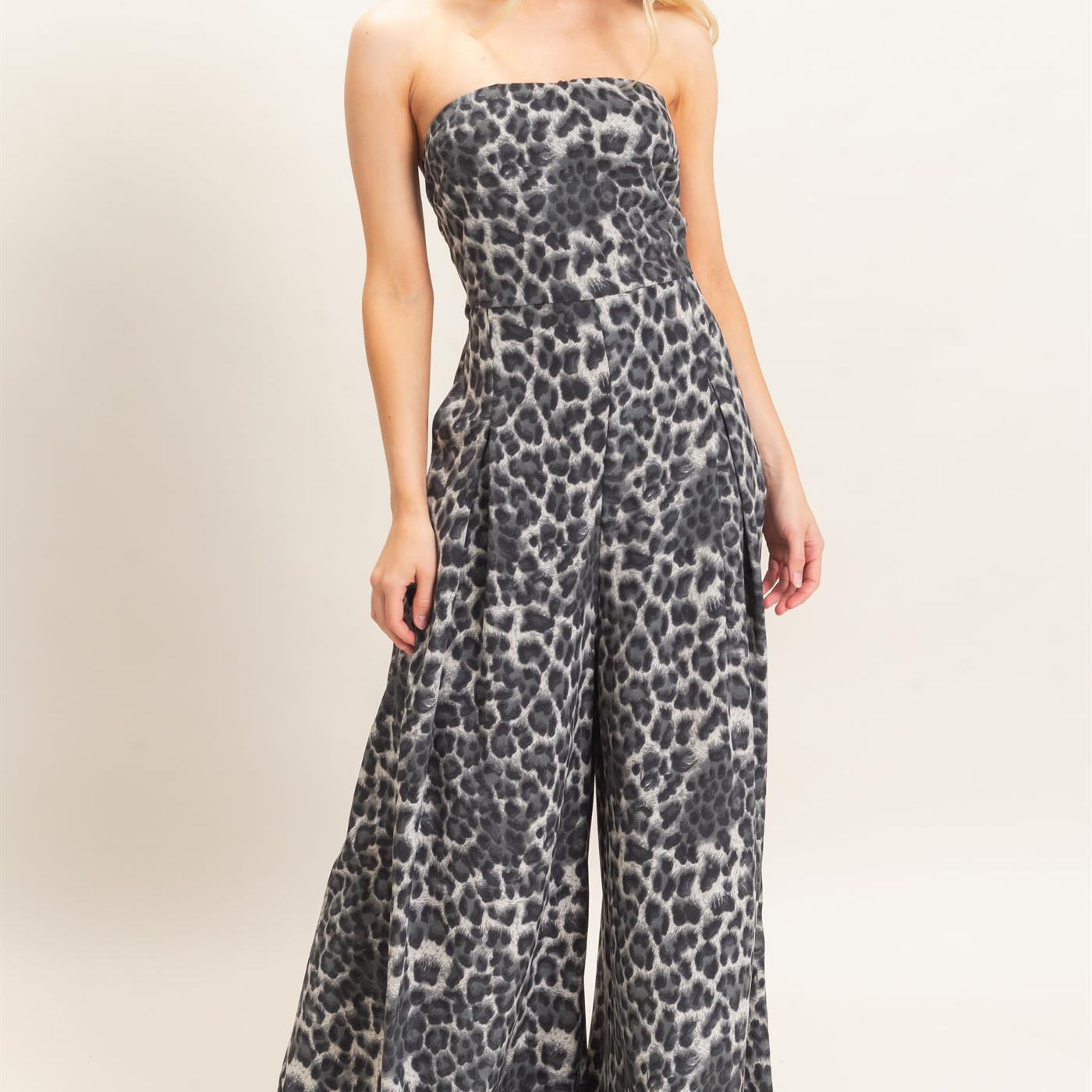 Wholesale Leopard Print Strapless Jumpsuit Clothing HF26F208 BLACK HYFVE