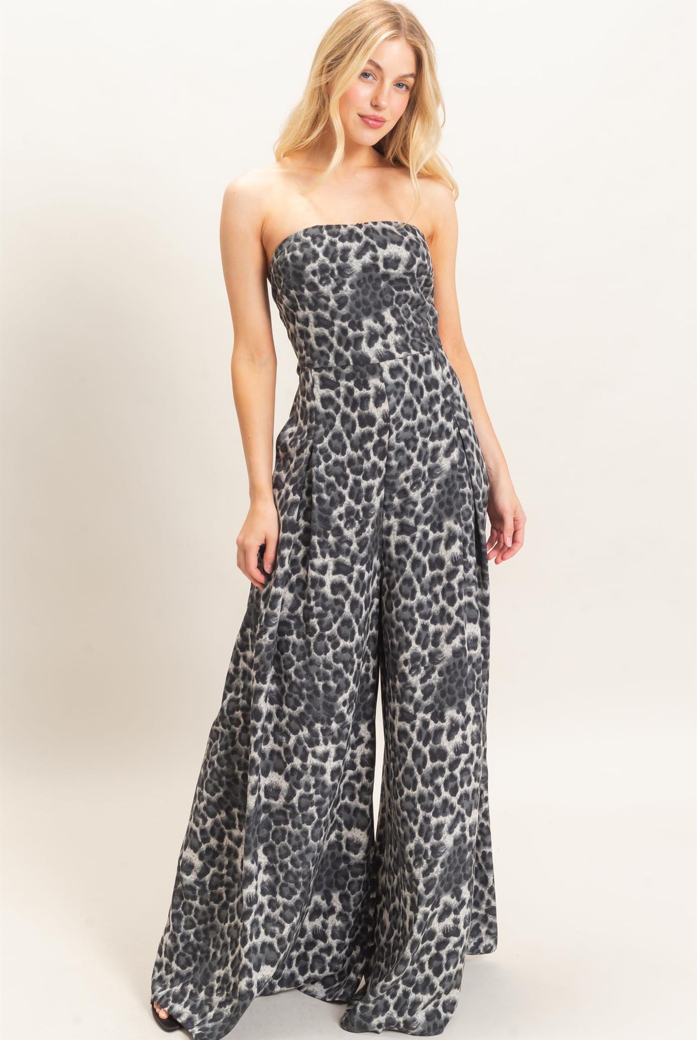 Wholesale Leopard Print Strapless Jumpsuit Clothing HF26F208 BLACK HYFVE