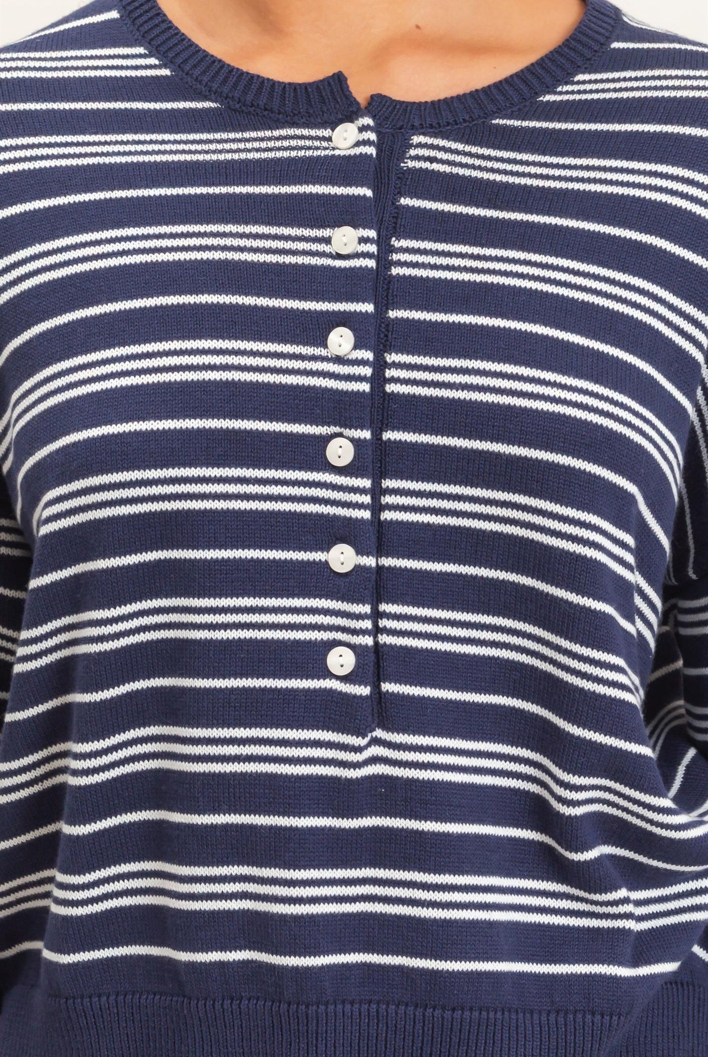 Wholesale Striped Henley Sweater Sweaters DZ26E113 NAVY DOUBLE ZERO