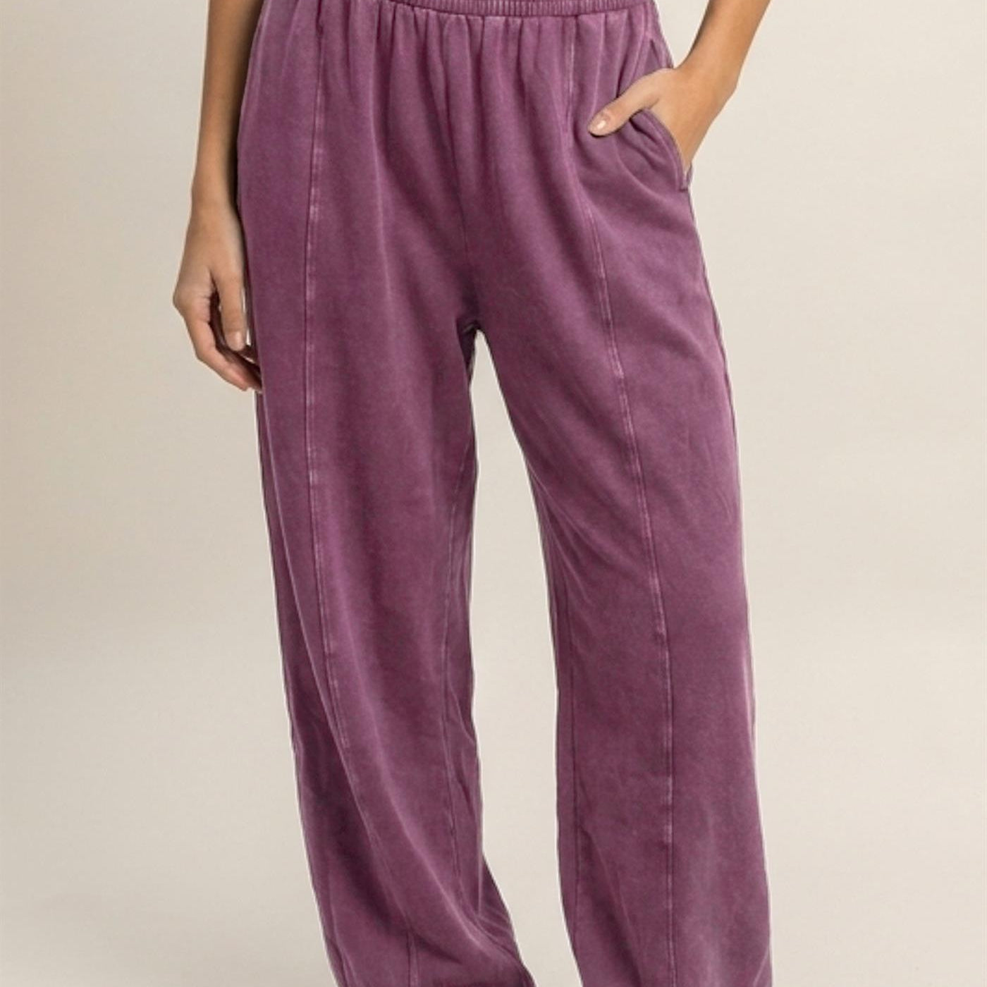 Wholesale Mineral Wash Elastic Waist Jogger Pants Joggers DZ26F405 DARK CHERRY DOUBLE ZERO