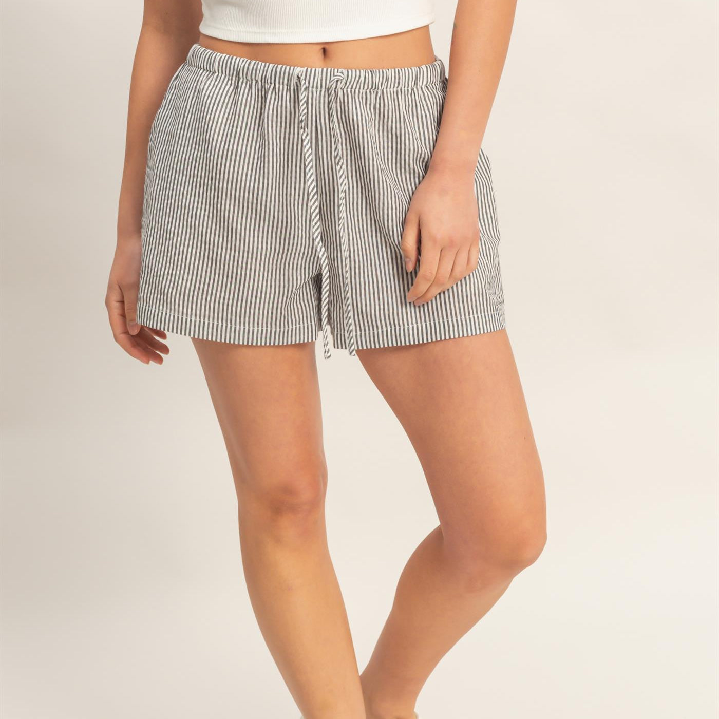 Wholesale Striped Drawstring Waist Shorts Shorts DZ26A747 BLACK DOUBLE ZERO
