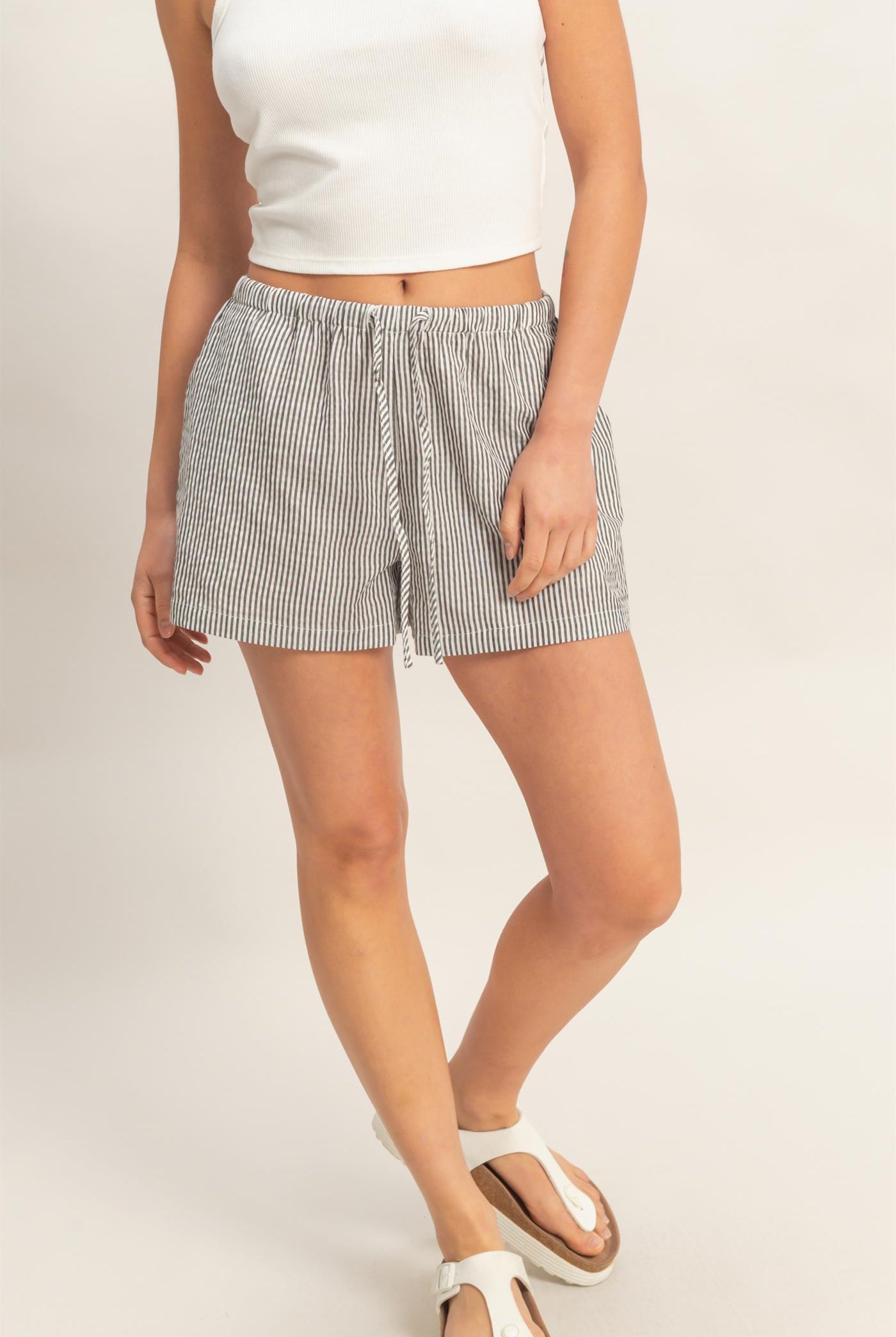 Wholesale Striped Drawstring Waist Shorts Shorts DZ26A747 BLACK DOUBLE ZERO