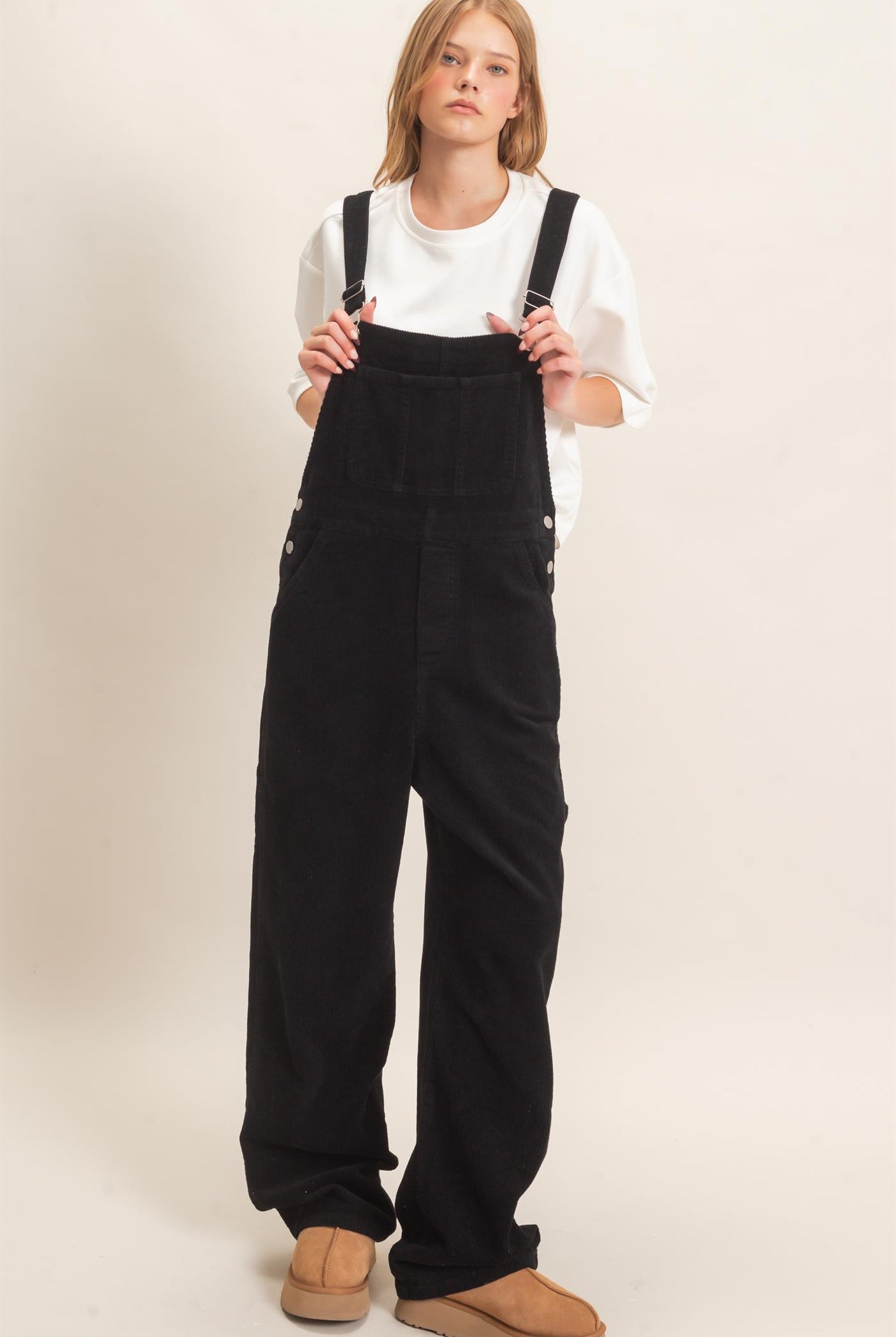 Wholesale Mineral Wash Corduroy Overalls Clothing HF26F210-D BLACK HYFVE