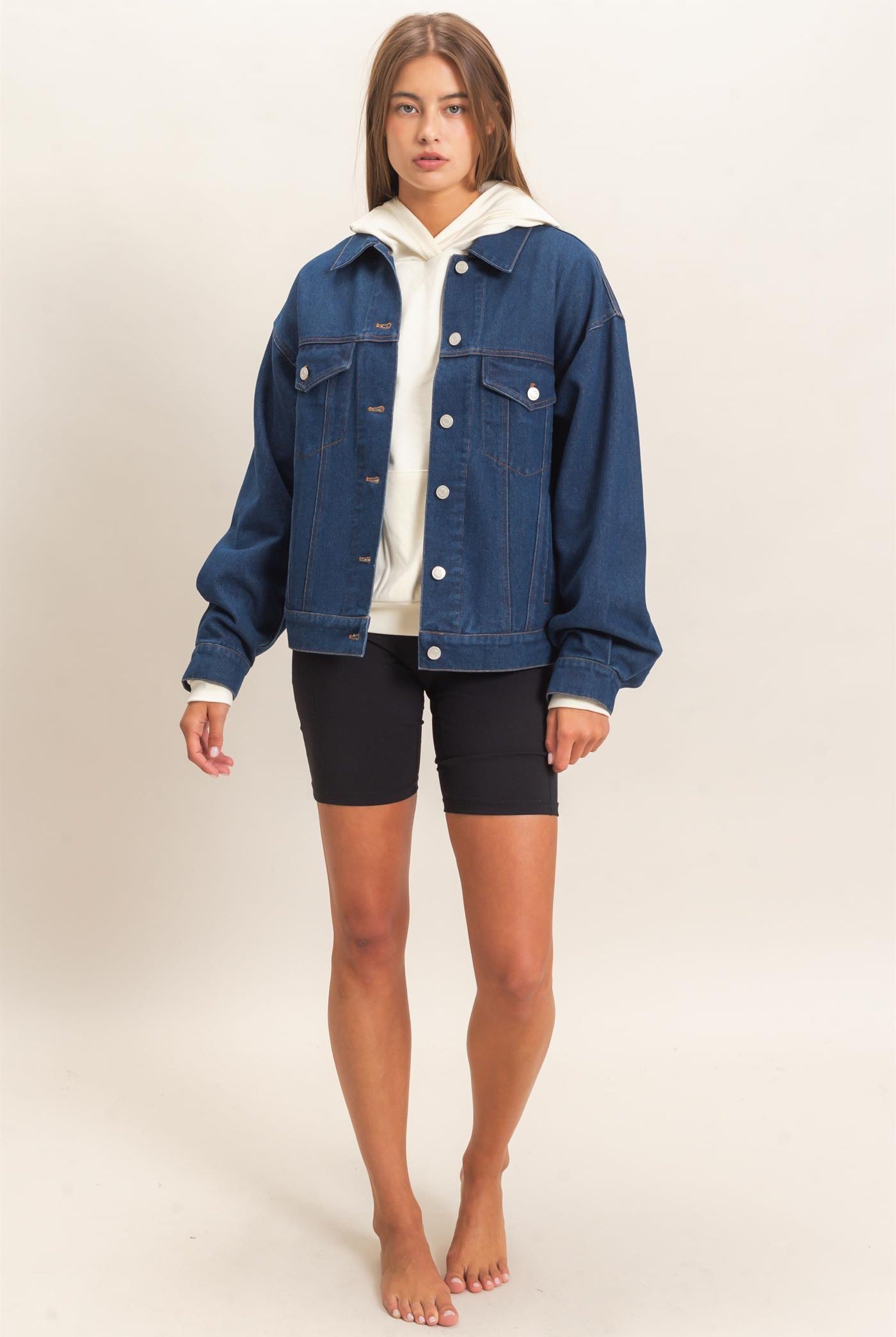 Wholesale Oversized Denim Trucker Jacket Coats & Jackets DZ26E804 DARK BLUE DOUBLE ZERO