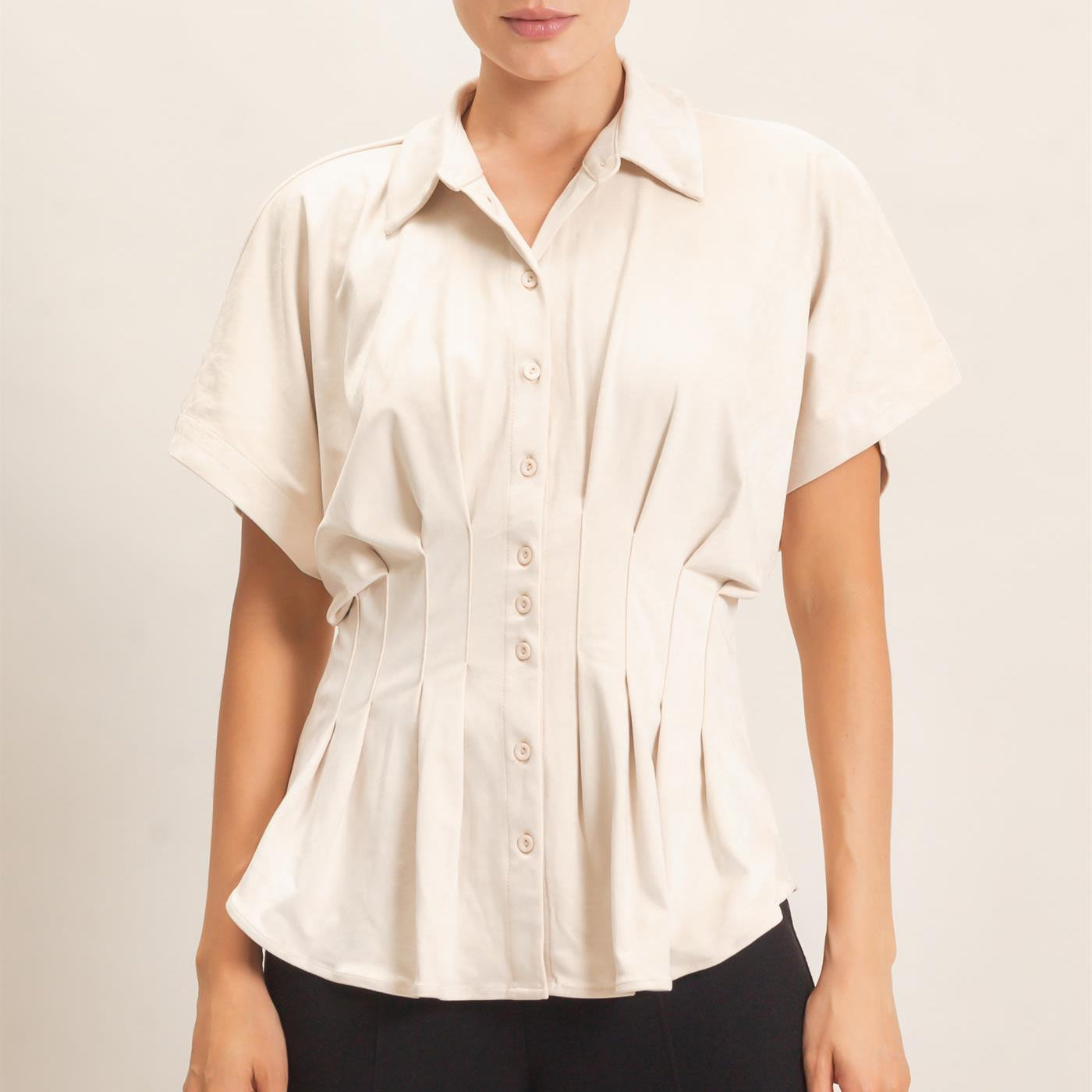 Wholesale Suede Button-Down Blouse Blouses HF26E651 CREAM HYFVE