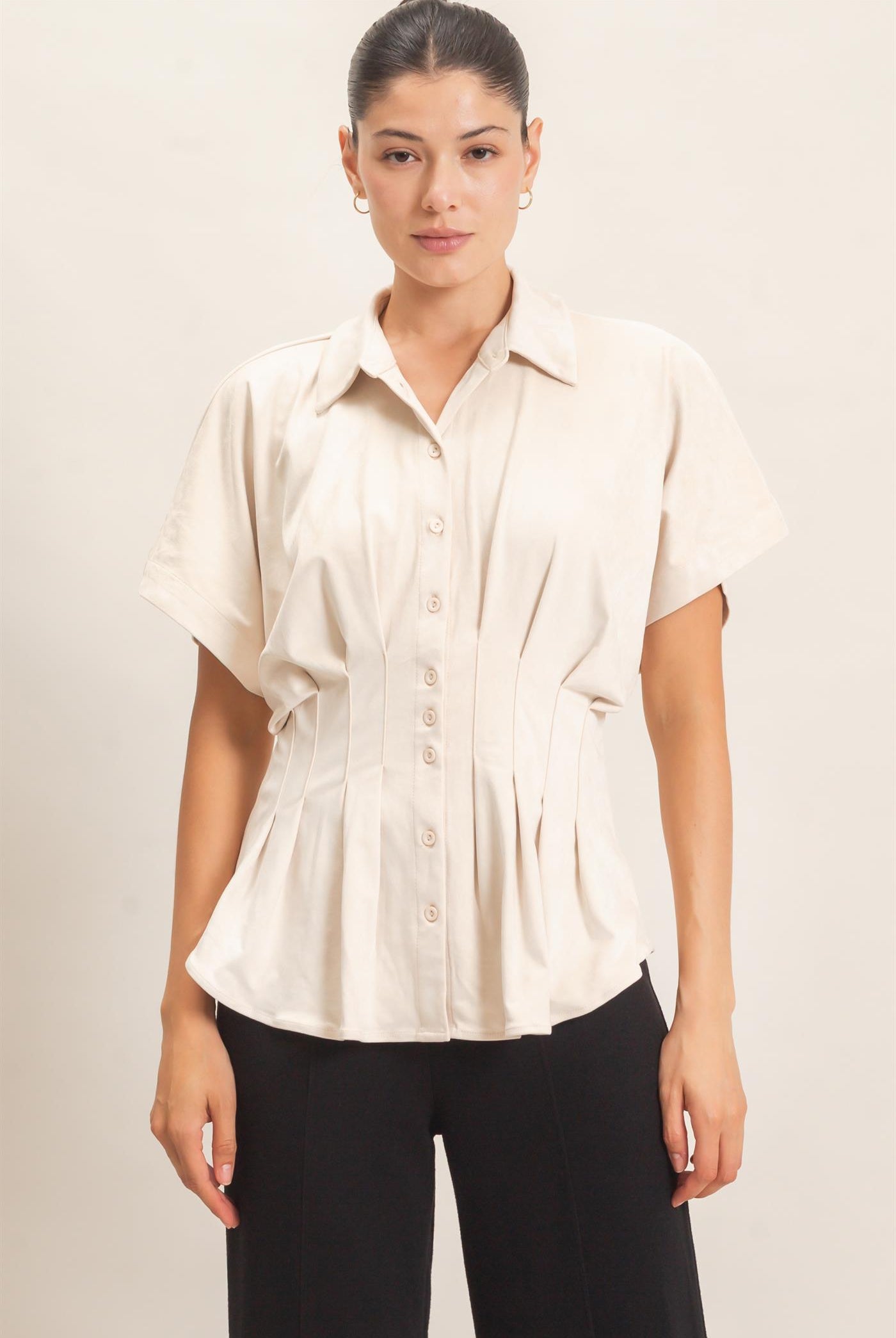 Wholesale Suede Button-Down Blouse Blouses HF26E651 CREAM HYFVE