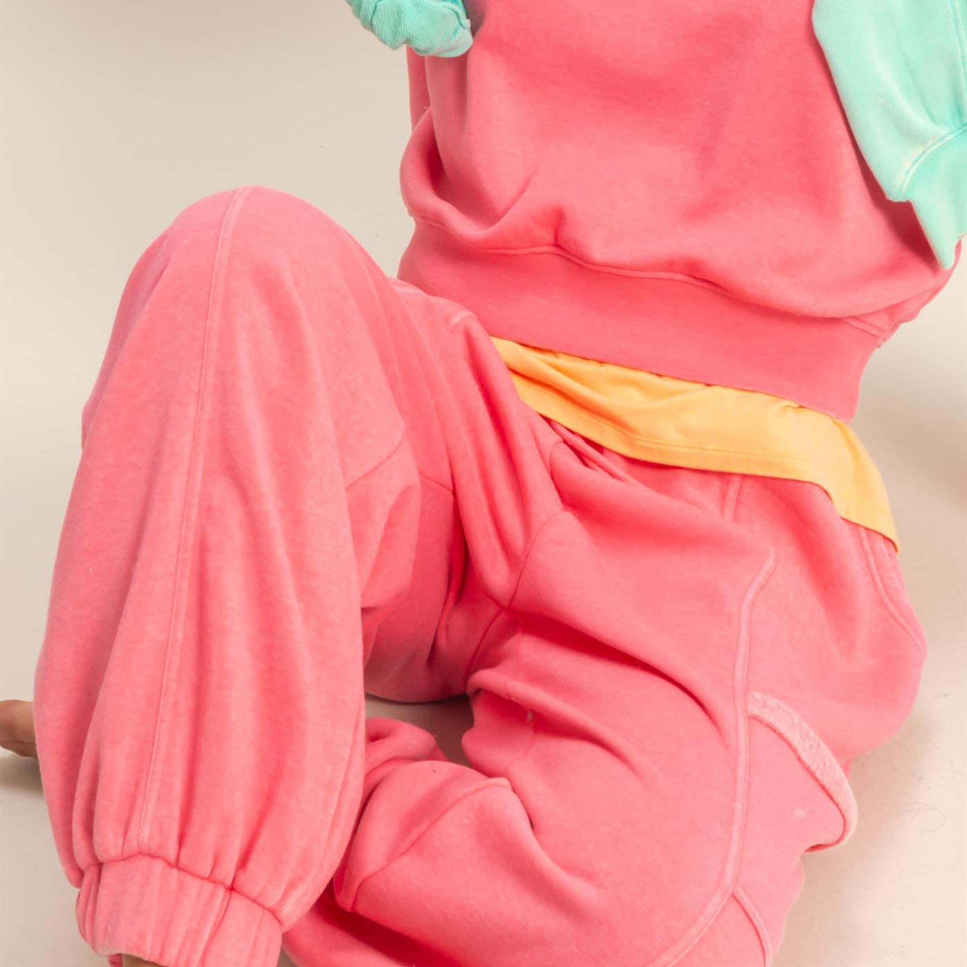 Wholesale Ruffle Waist Burnout Jogger Pants Joggers DZ26A685 TAFFY PINK DOUBLE ZERO