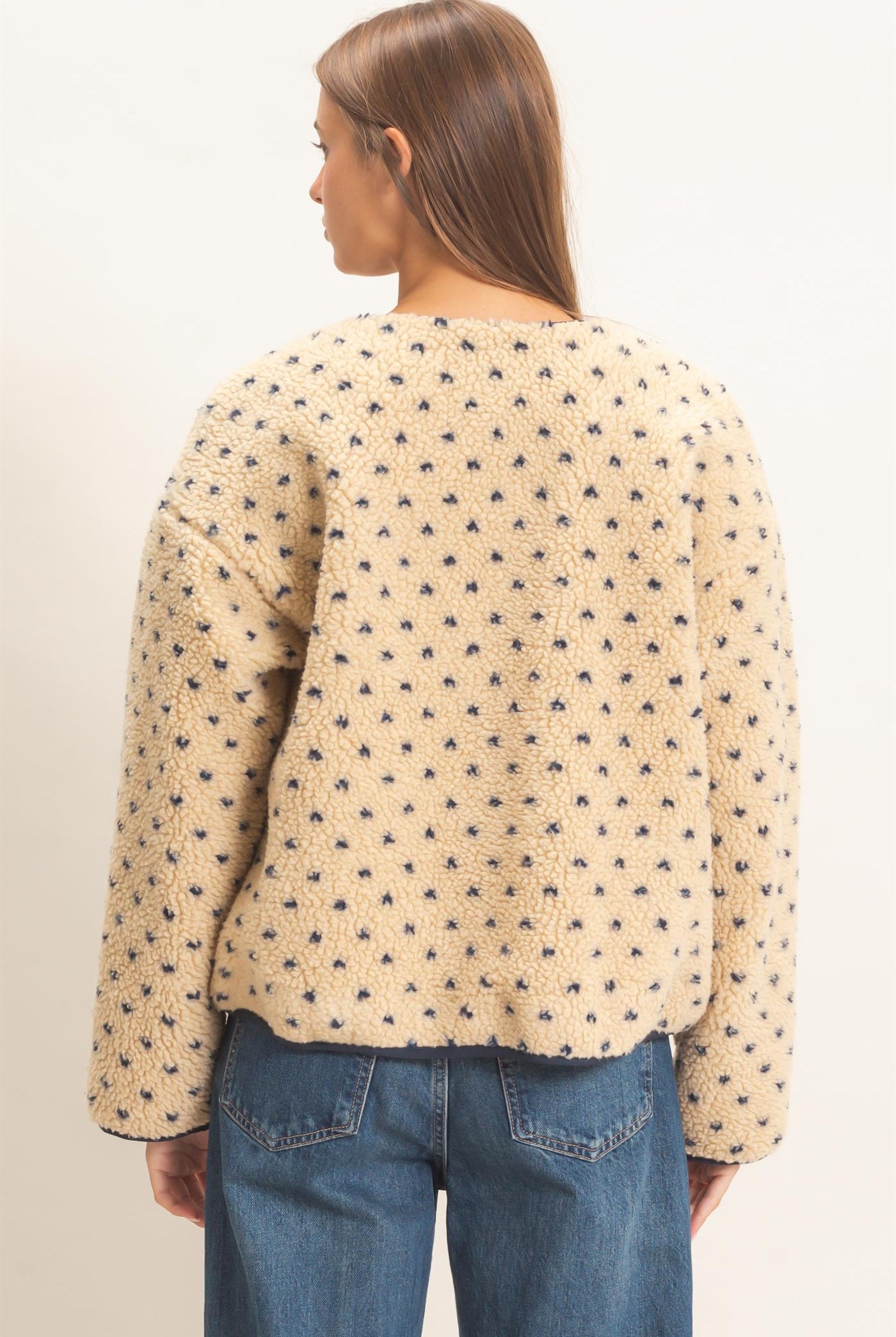 Wholesale Polka Dot Sherpa Jacket Coats & Jackets DZ26F160 NAVY DOUBLE ZERO