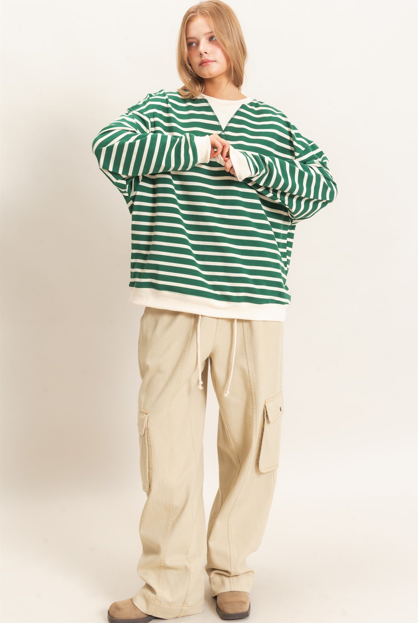 Wholesale Drawstring Cargo Denim Pants Pants HF26E182 BEIGE HYFVE