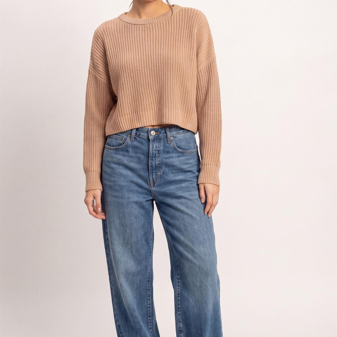 Wholesale Oversized Cropped Sweater Sweaters DZ26E252 DARK TAUPE DOUBLE ZERO