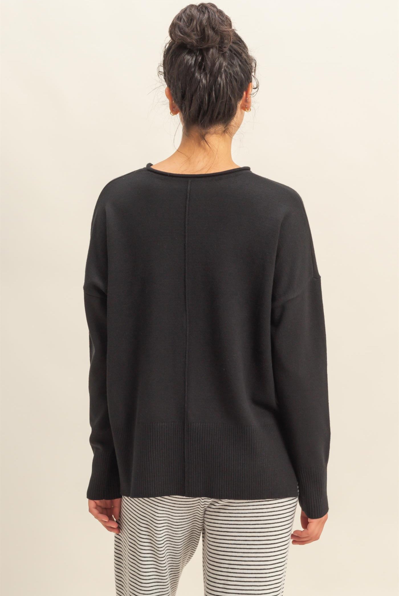 Wholesale Not A Player Roll Neck Drop Shoulder Sweater Sweaters DZ25C938 BLACK DOUBLE ZERO