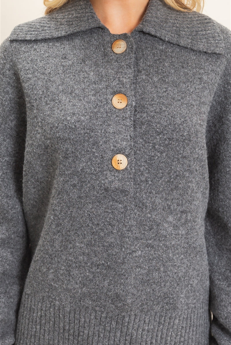Wholesale Button-Up Collared Sweater Sweaters HF26E752 GRAY HYFVE