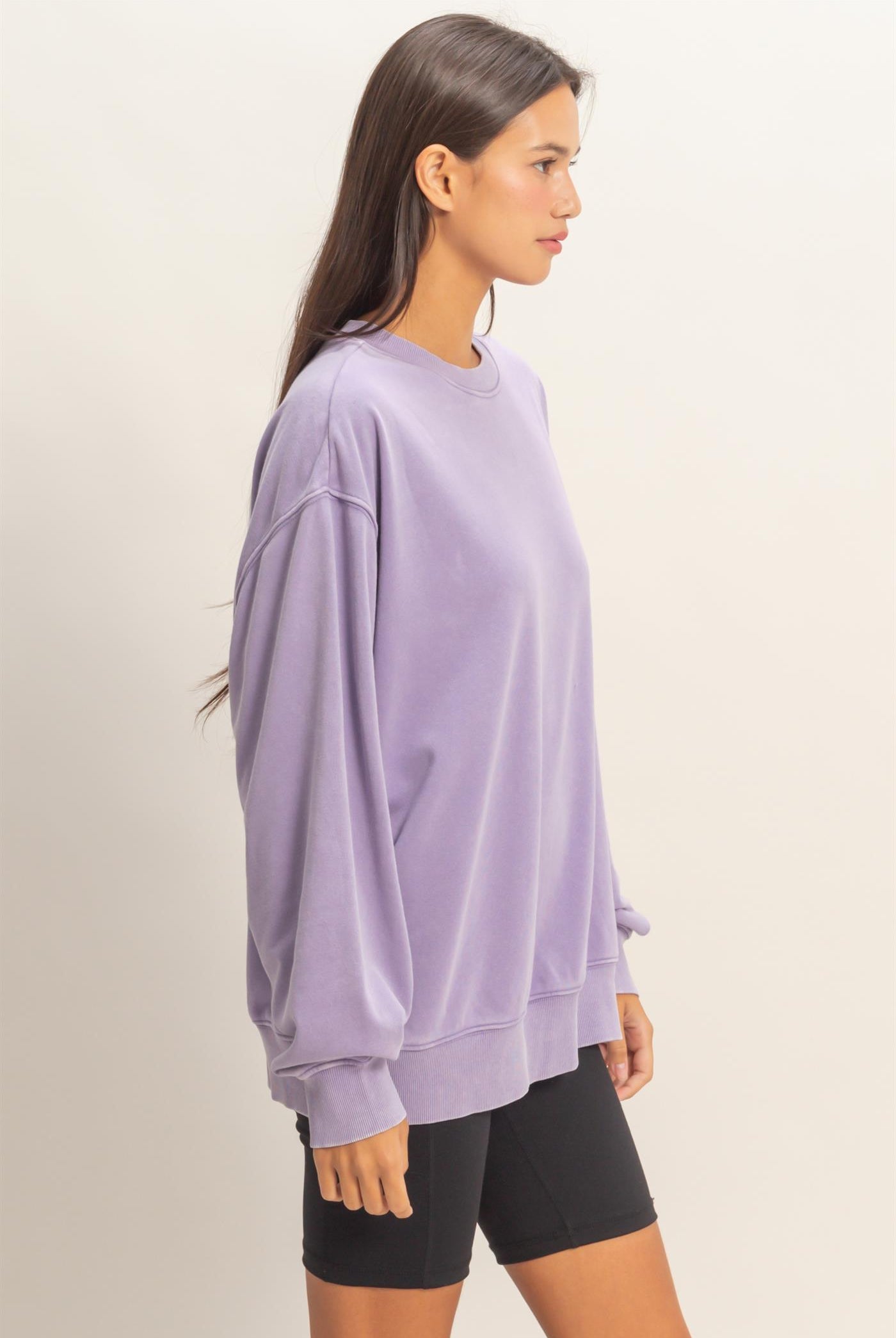 Wholesale Mineral Washed Crew Neck Sweatshirt Sweatshirts DZ26A262 DUSTY PURPLE DOUBLE ZERO