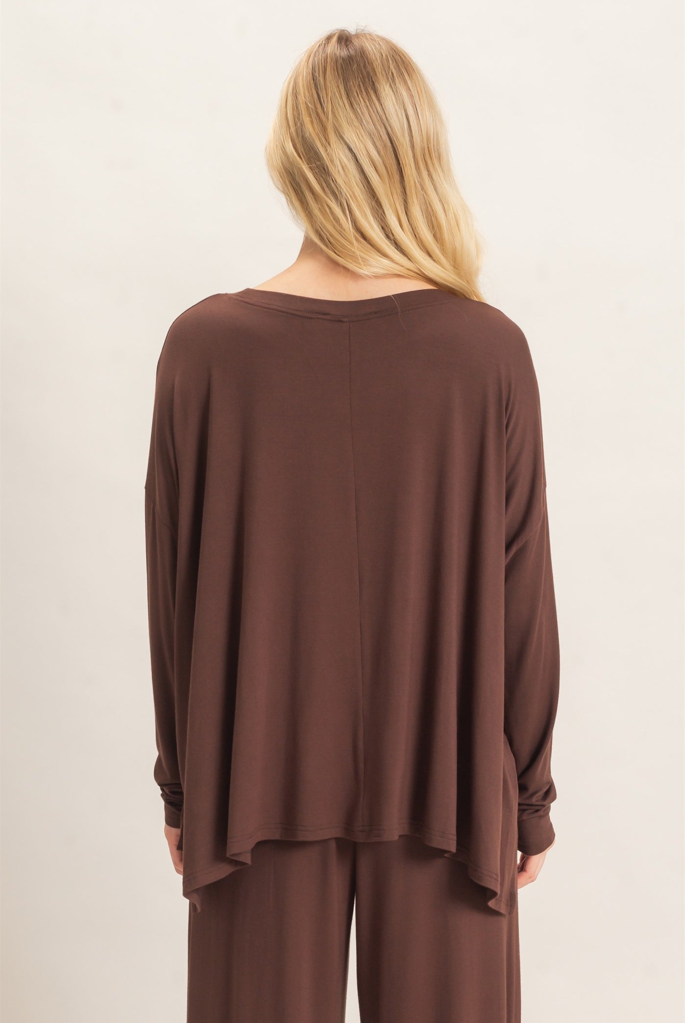Wholesale Boat Neck Boxy Top Clothing Tops HF26F298 ESPRESSO HYFVE