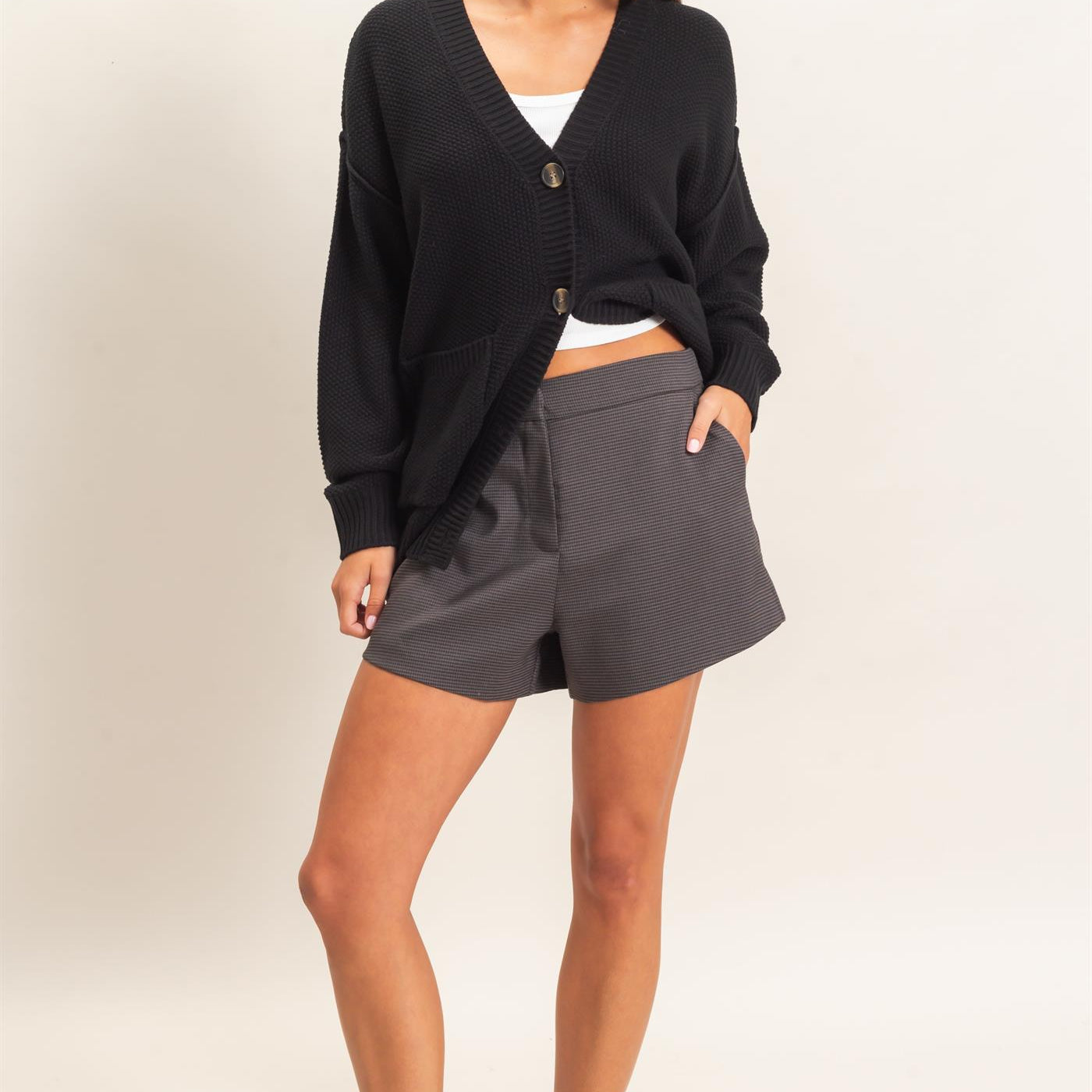 Wholesale Houndstooth Shorts Shorts DZ26F280 GRAY DOUBLE ZERO